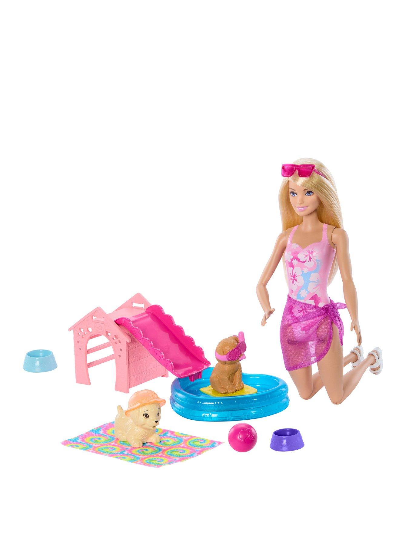 barbie-puppy-pool-party-playset-with-doll-pool-doghouse-amp-slide-2-pet-figures-amp-6-accessories