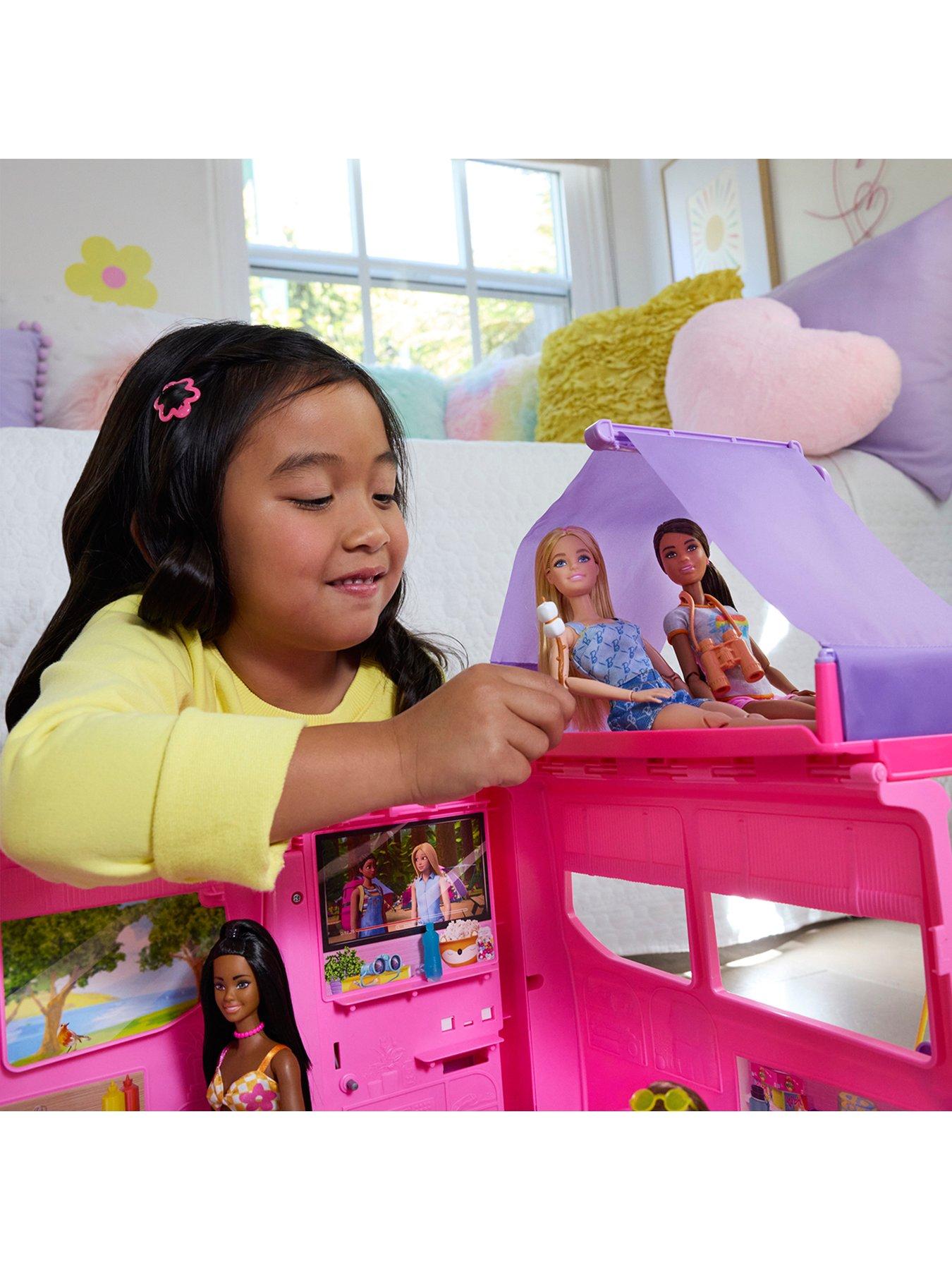 Barbie Dream Camper Playset with Roof Tent, BBQ Grill with Colour