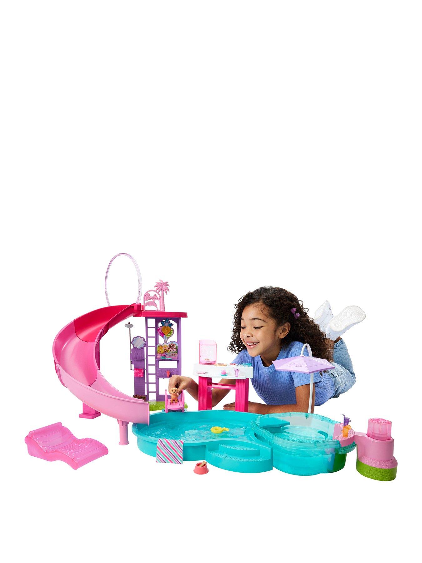 Barbie Barbie Dream Pool Playset with Slide  &  Bubbling Hot Tub, 20+ Accessories Including Pet, Floaties  &  More
