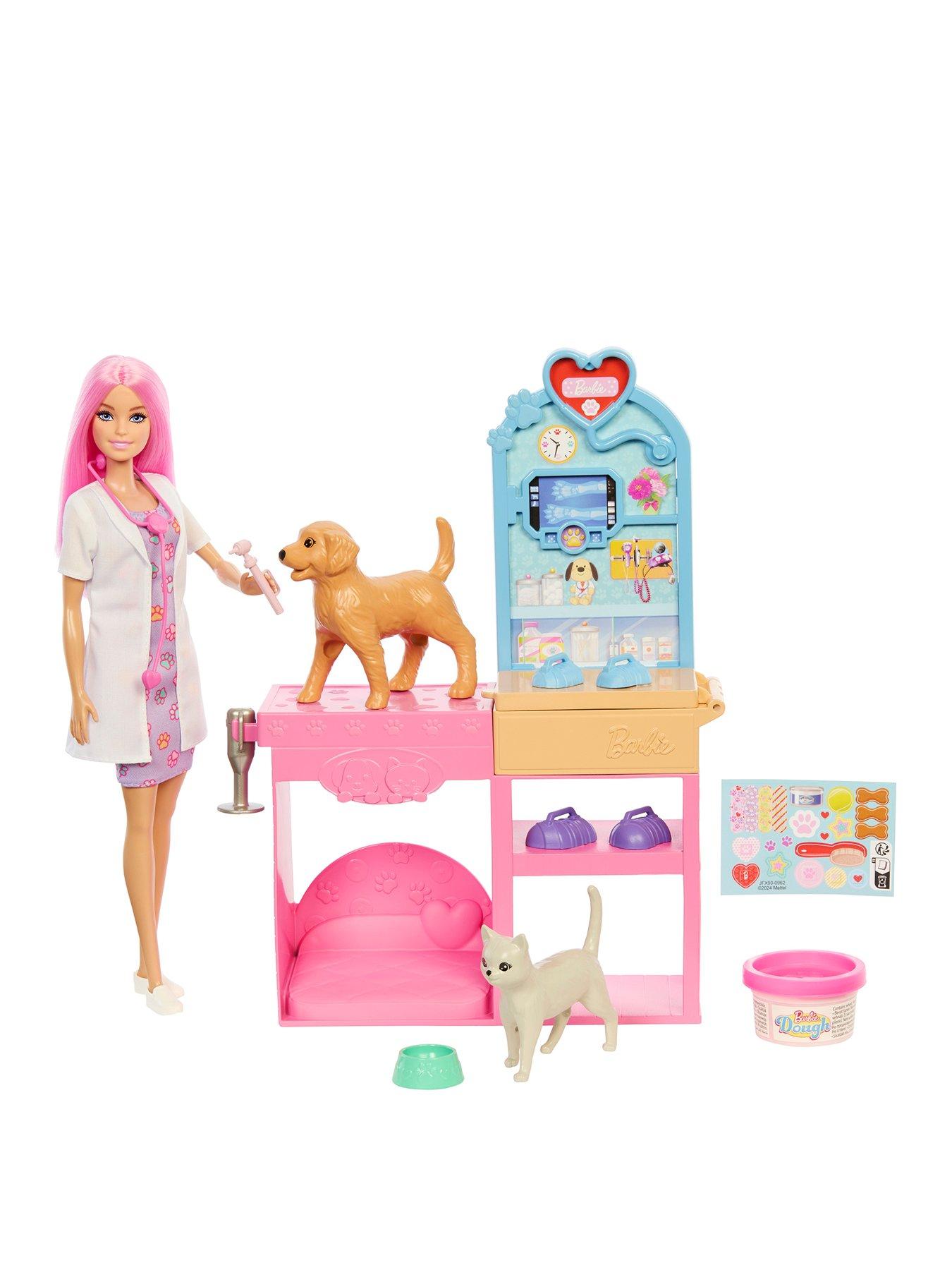 Barbie Barbie Fast Cast Veterinarian Clinic Playset with Pink Colored Hair Fashion Doll, Vet Furniture  &  10+ Accessories