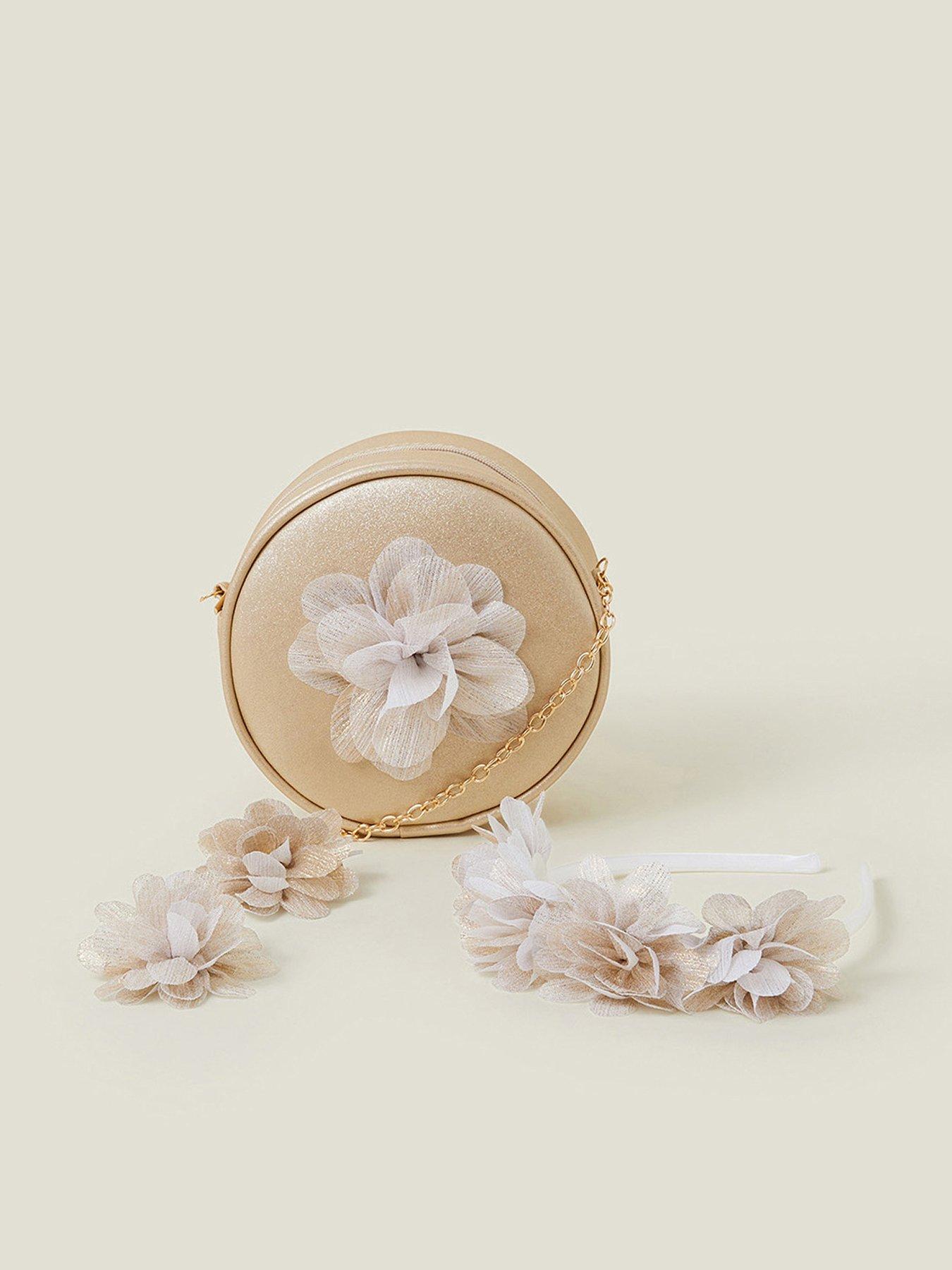 Image of Accessorize Girls Round Flower Bag Set - Gold