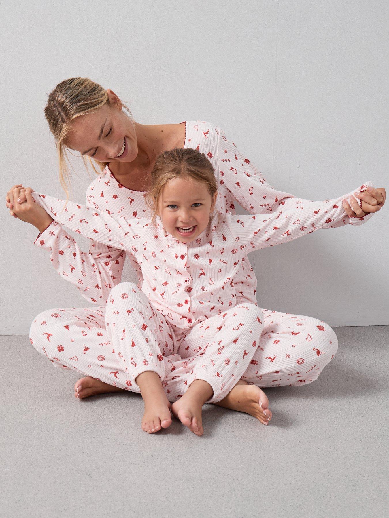 The Very Collection Girls Mini Me Family Christmas Pj Pointelle Henley And Jogger Set - Pink