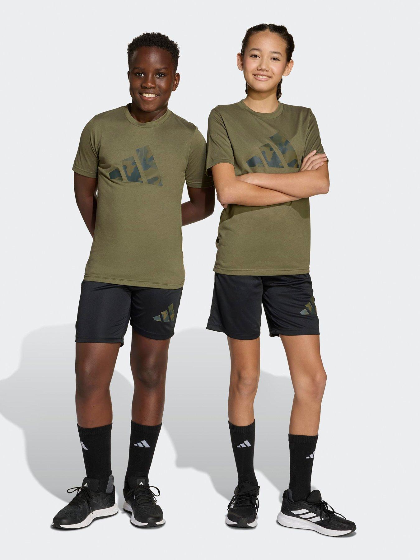 Image 1 of 5 of adidas Unisex Junior Training Essentials Print T-Shirt &amp; Short Set - Khaki