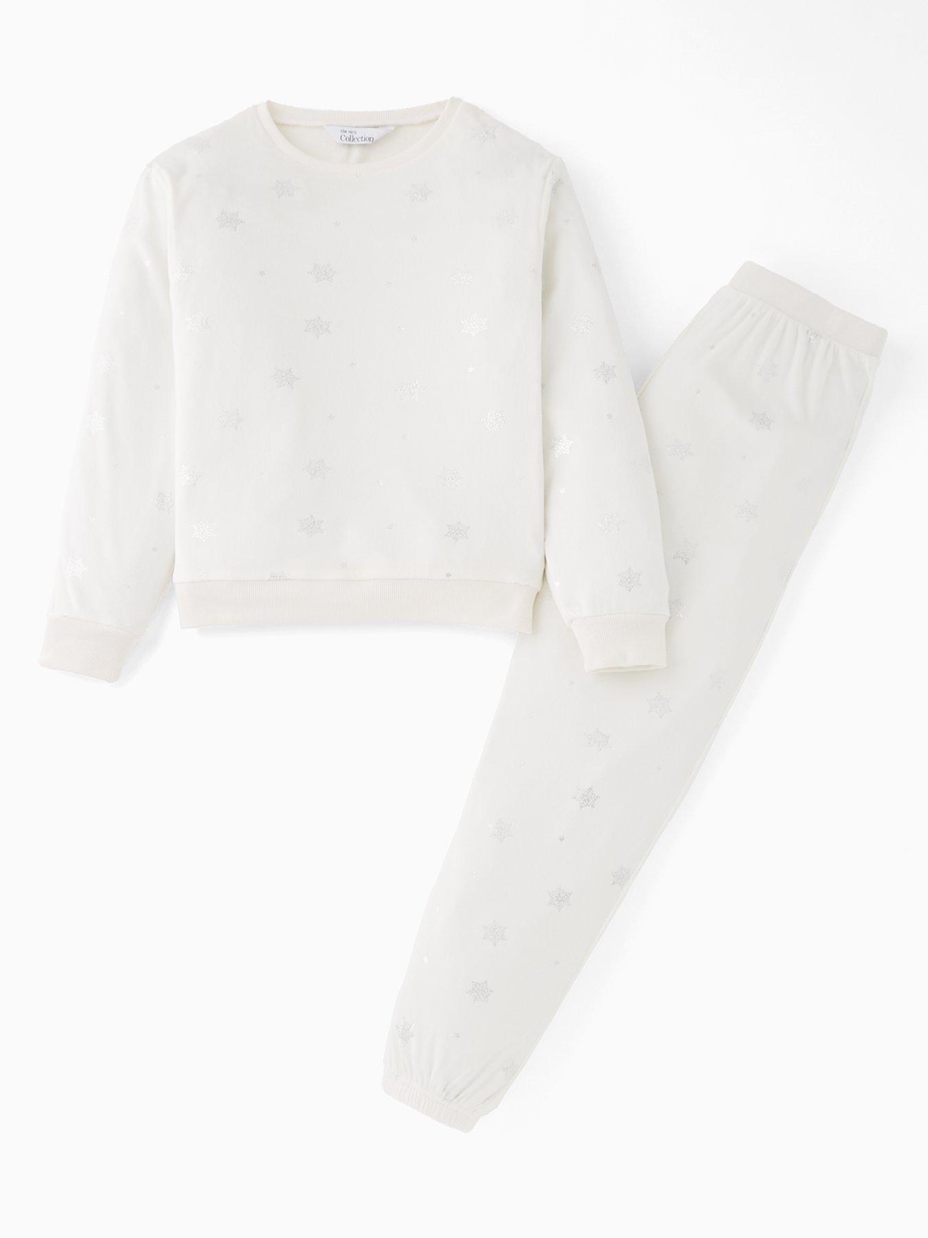 The Very Collection Girls Family Christmas Pj Soft Touch Foil Sweat And Jogger Set - Cream