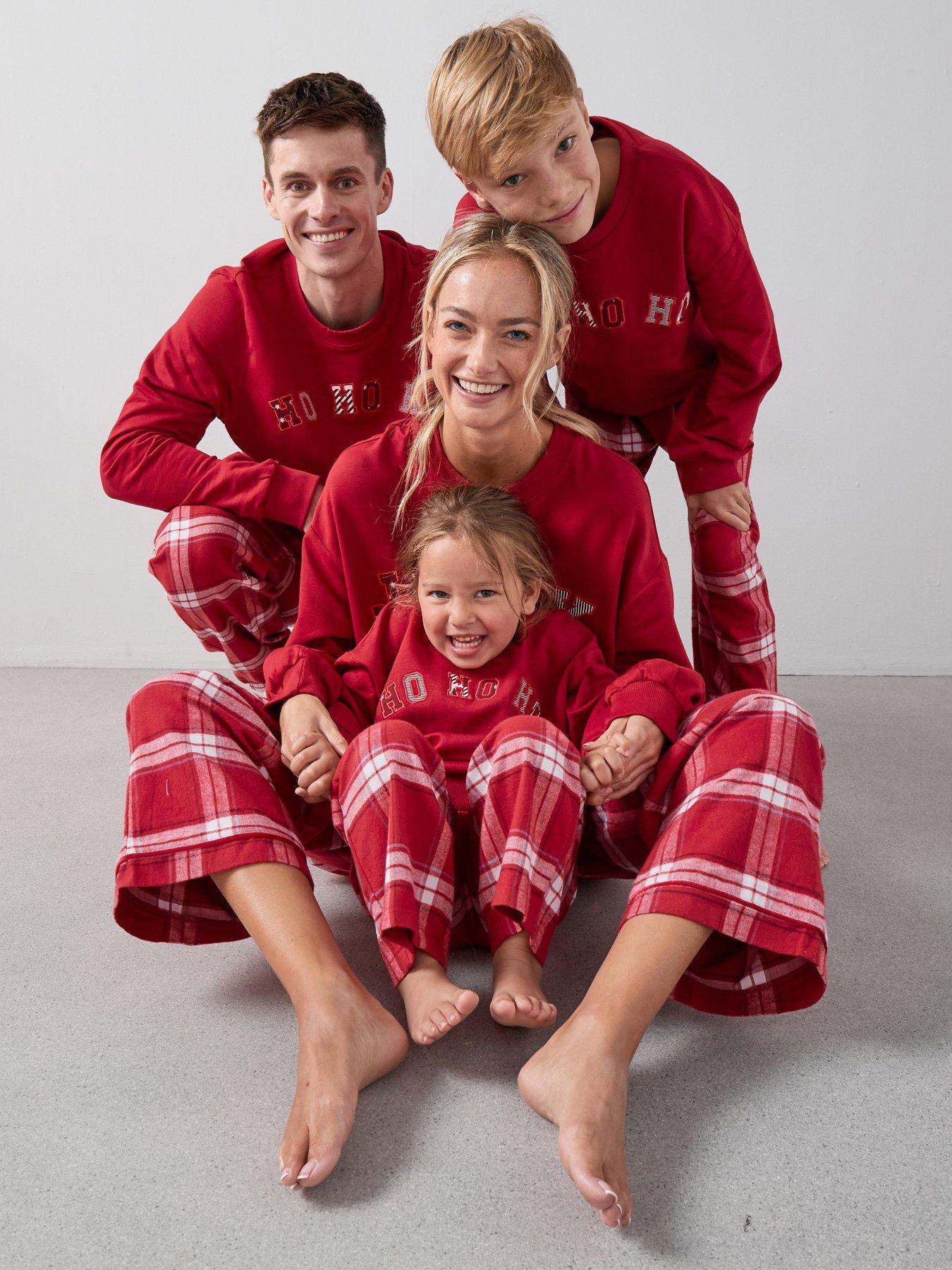 The Very Collection Kids Family Christmas Pj Jolly Brushed Back Sweat And Woven Bottom Set - Red