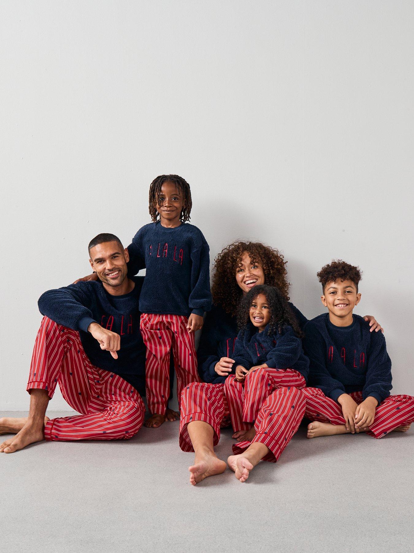 The Very Collection Kids Family Christmas Borg Sweat And Woven Trousers Pj Set - Navy