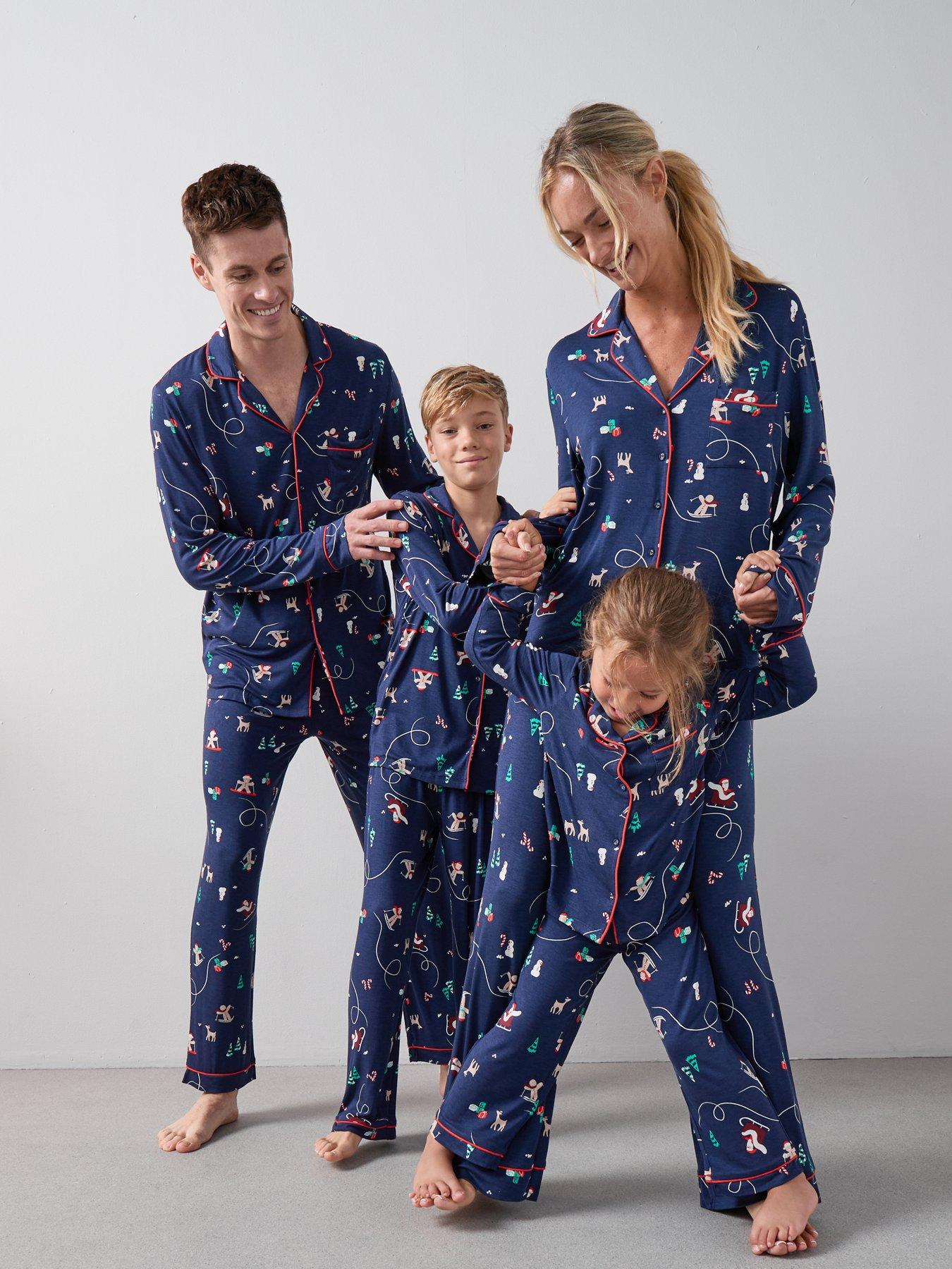 The Very Collection Kids Family Christmas Pj Printed Christmas Ski Jersey Revere Set - Navy
