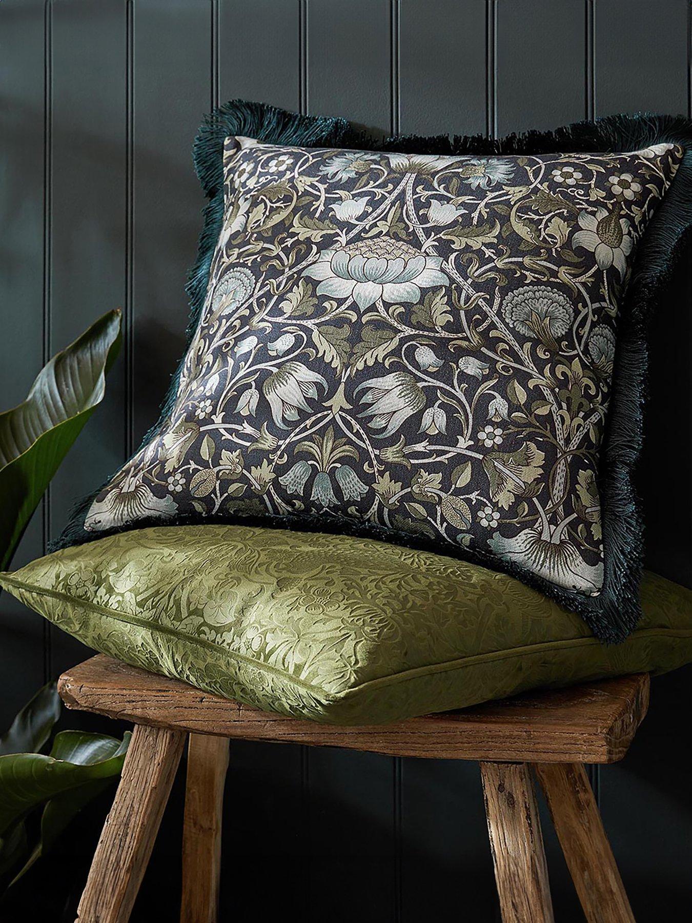undefined Strawberry Thief Embossed Cushion in Olive