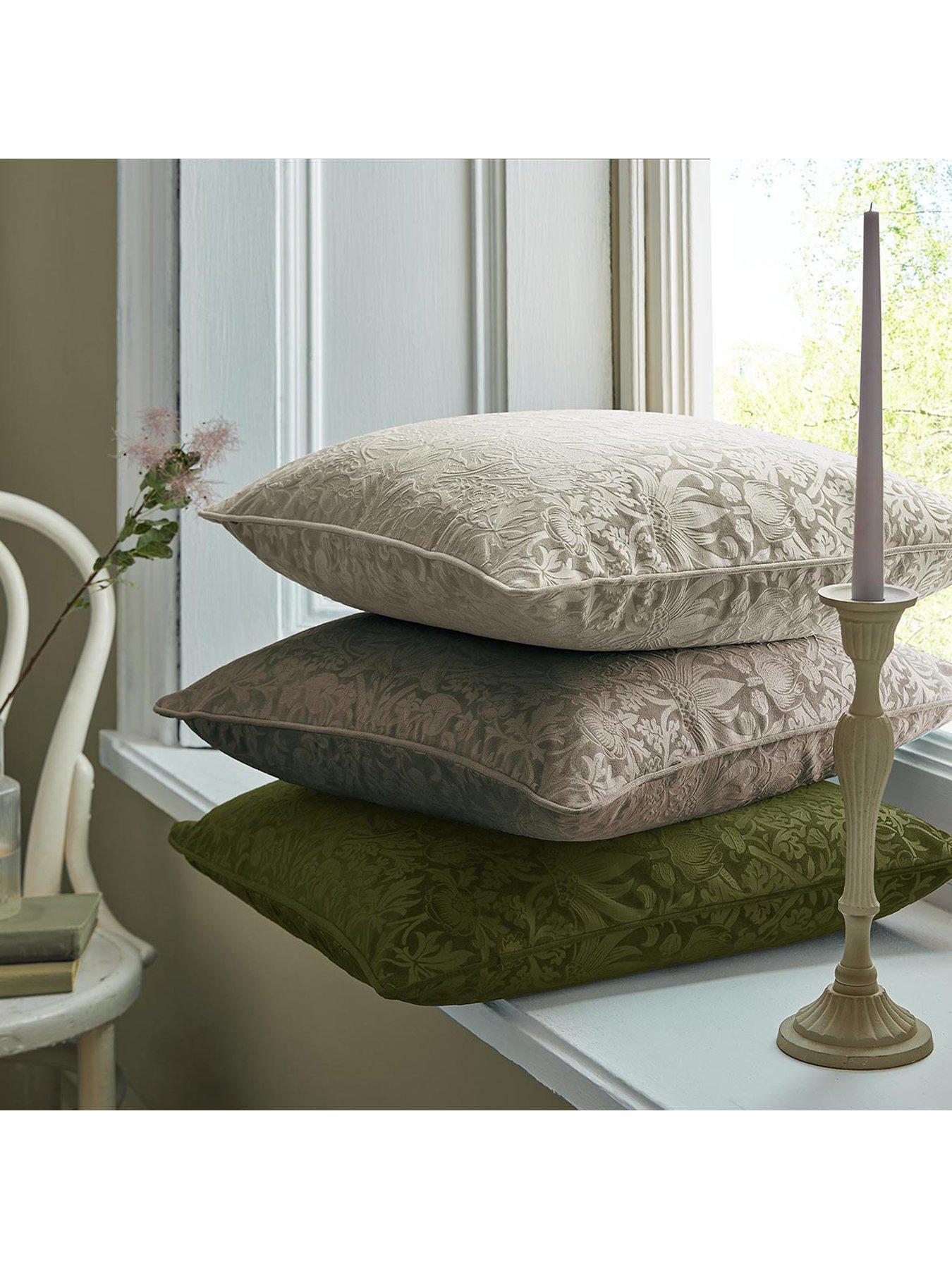 undefined Strawberry Thief Embossed Cushion in Oyster