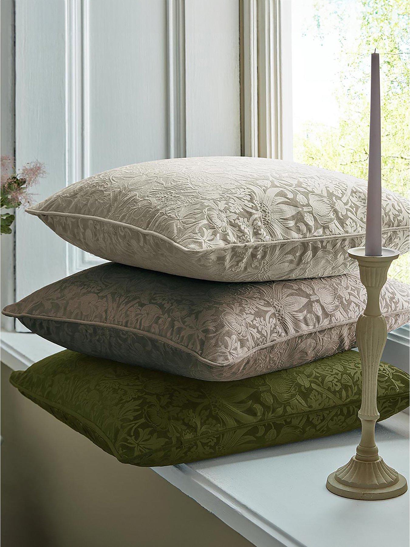 undefined Strawberry Thief Embossed Cushion in Porcini