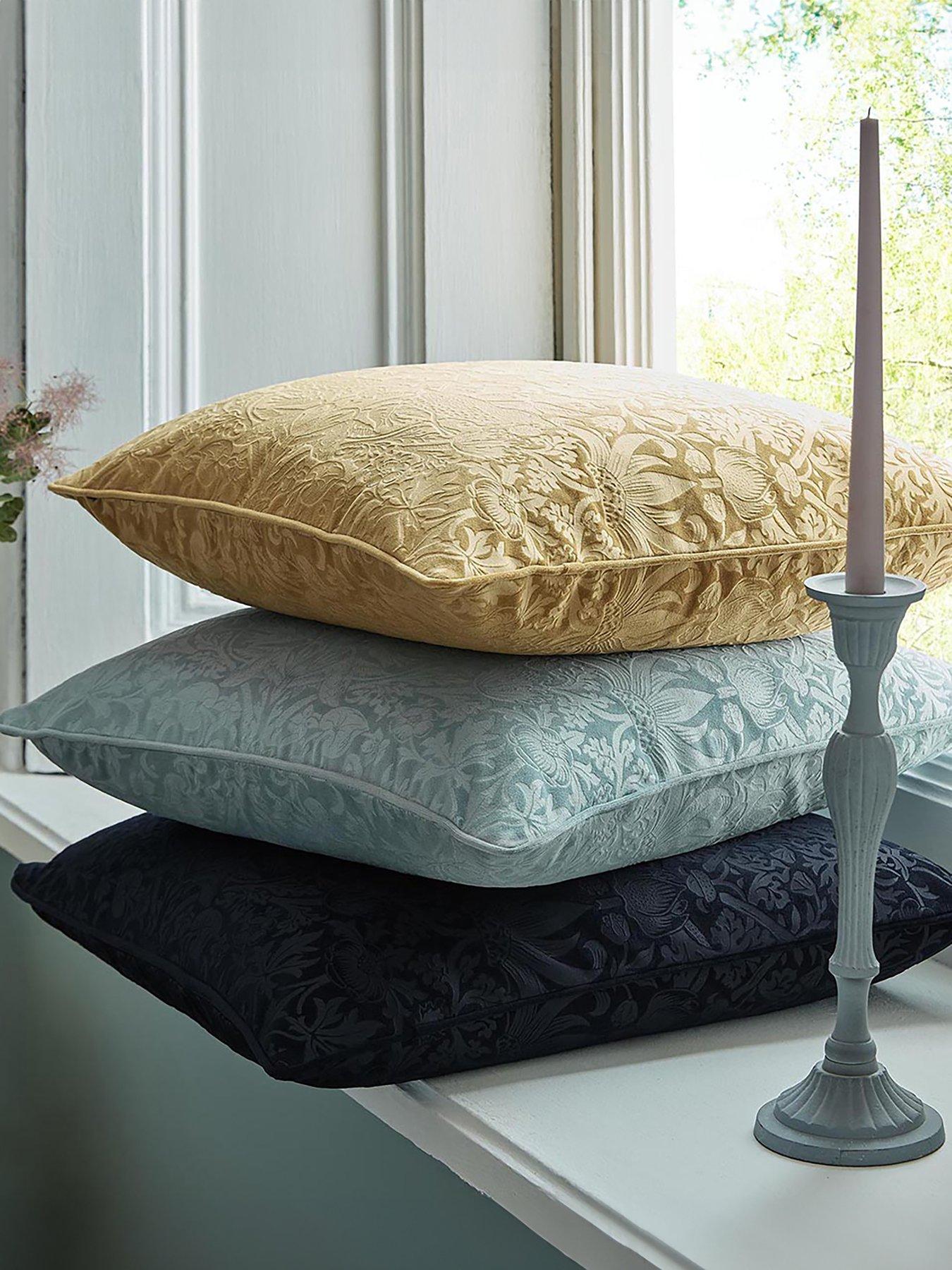 undefined Strawberry Thief Embossed Cushion in Prussian Blue