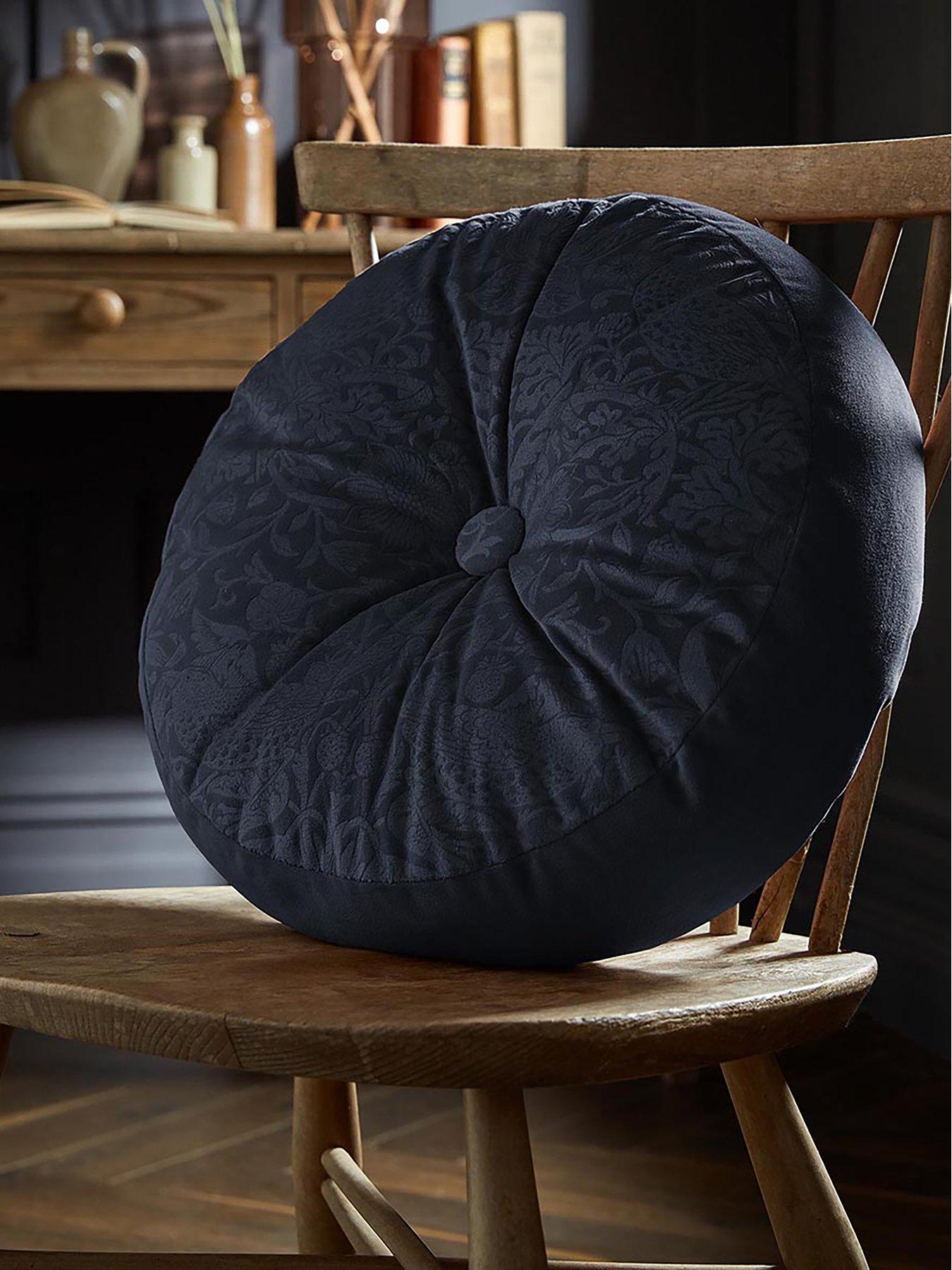 undefined Strawberry Thief Embossed Circular Cushion in Prussian Blue