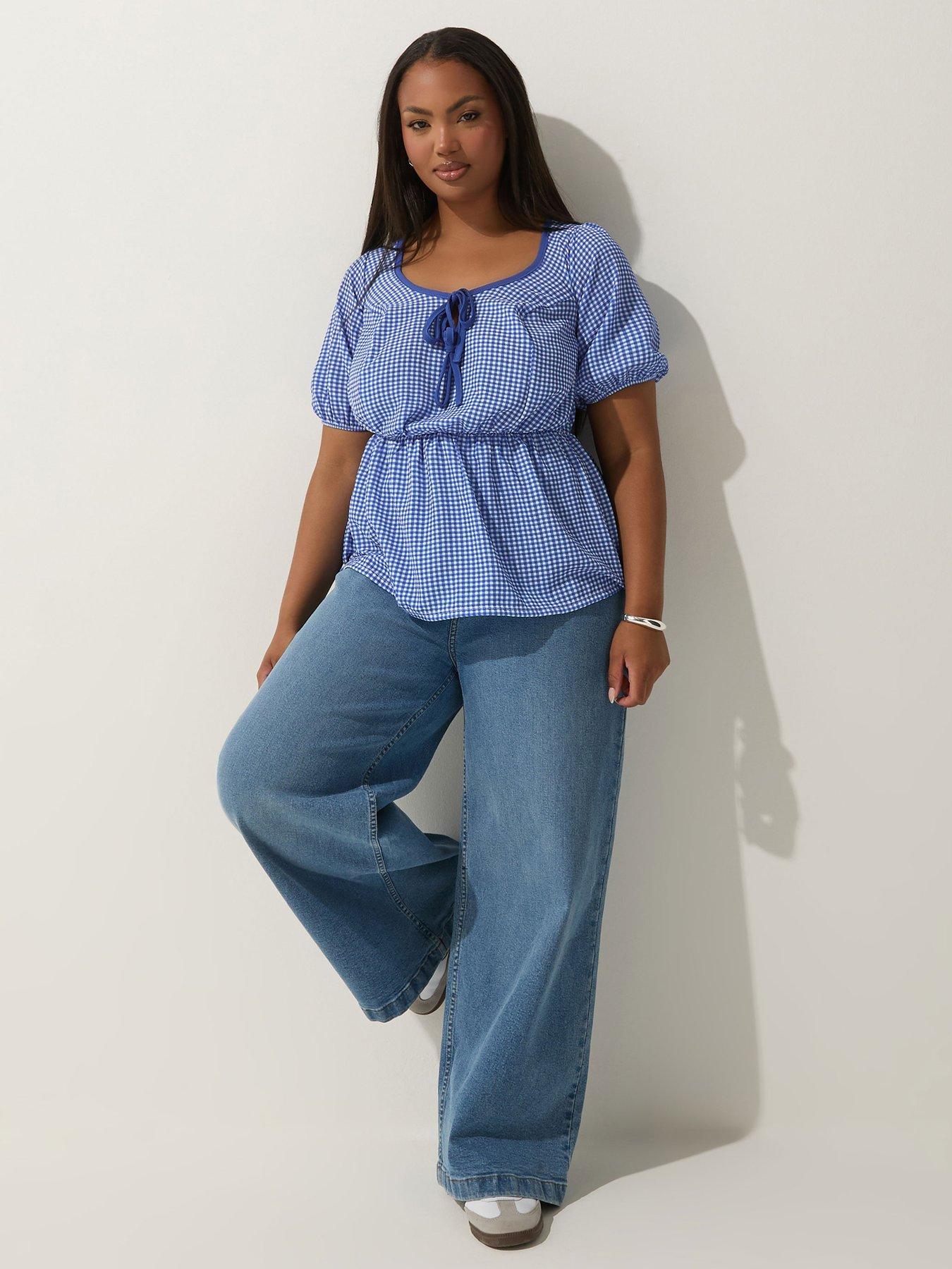 Image 3 of 5 of Yours Curve Check Tie Top - Blue