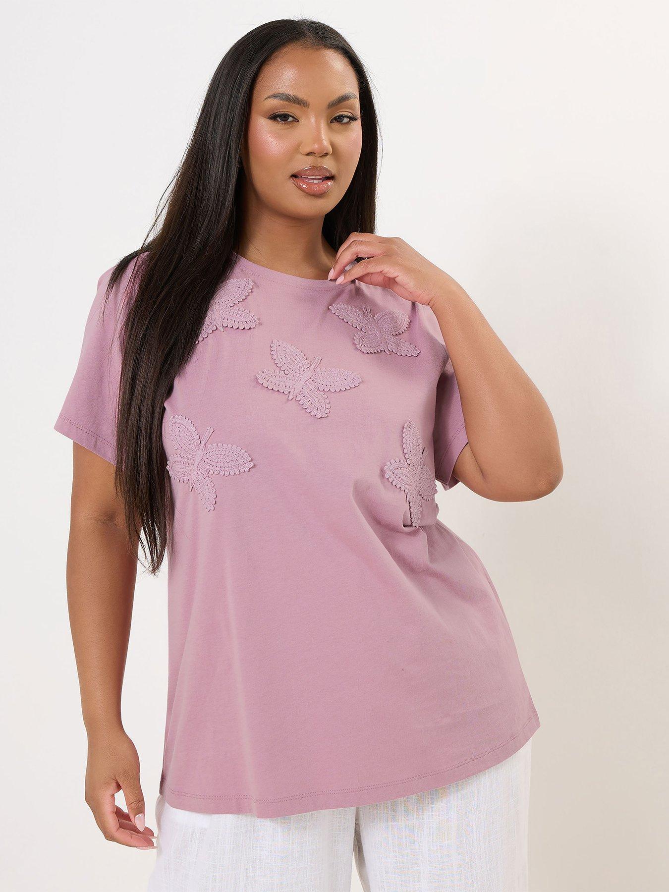 Image of Yours Curve Applique Butterfly T-Shirt - Pink