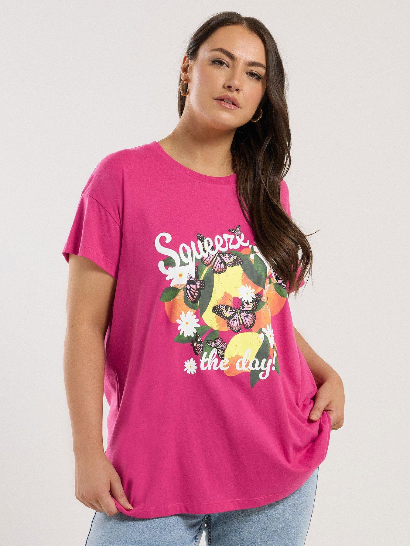 Image of Yours Curve Placement Print T-Shirt - Pink