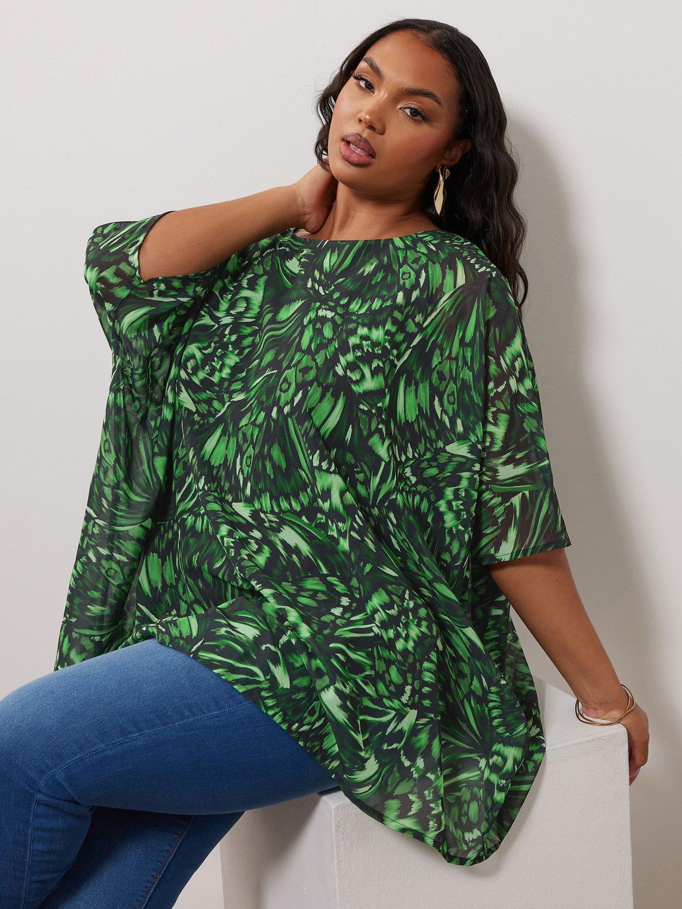 Image of Yours Curve Butterfly Cape Top - Green