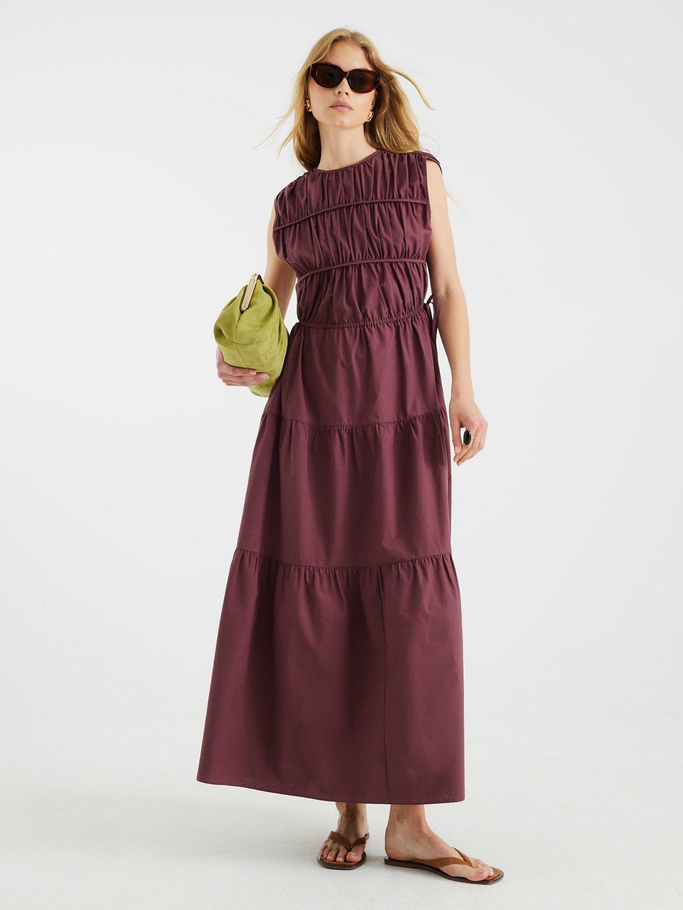 Image 1 of 4 of River Island Draw String Tiered Maxi Dress - Purple