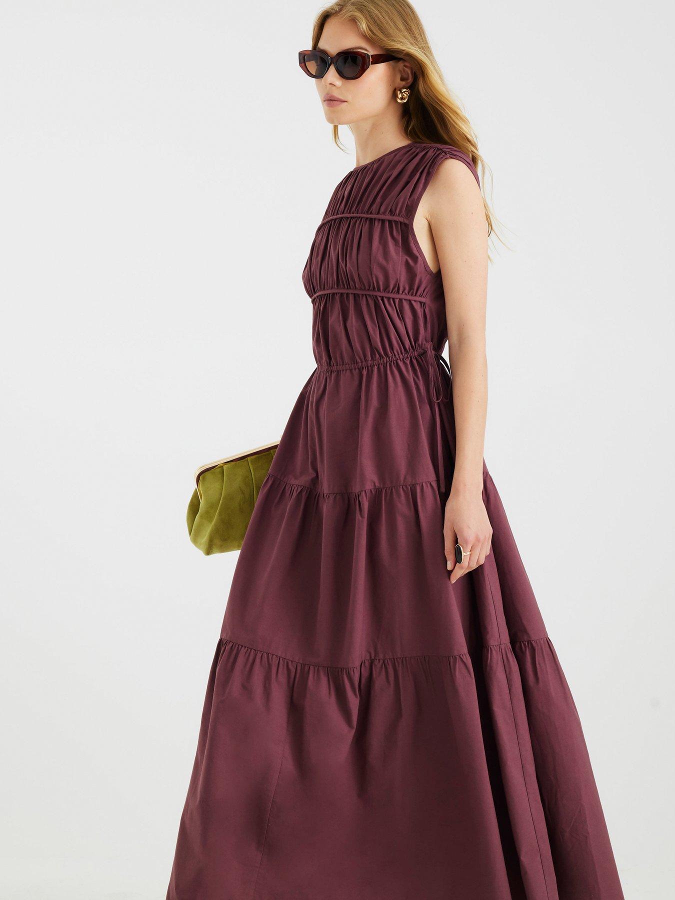 Image 3 of 4 of River Island Draw String Tiered Maxi Dress - Purple