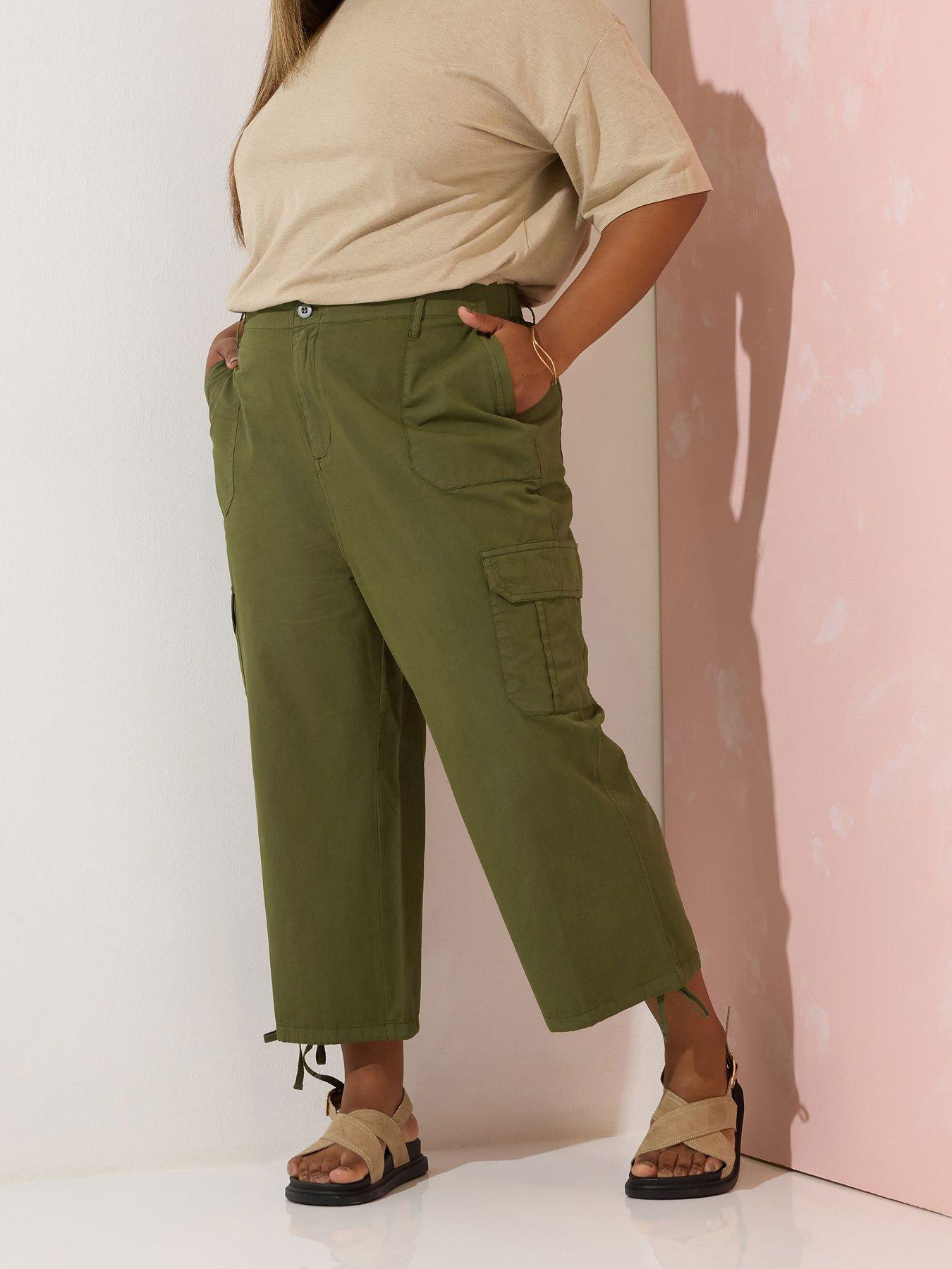 Image of Yours Curve Woven Cargo Crop Trouser - Green