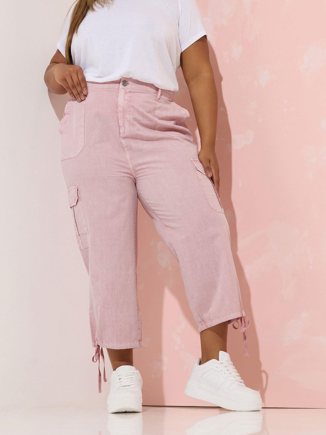 Image of Yours Curve Woven Cargo Crop Trouser - Pink