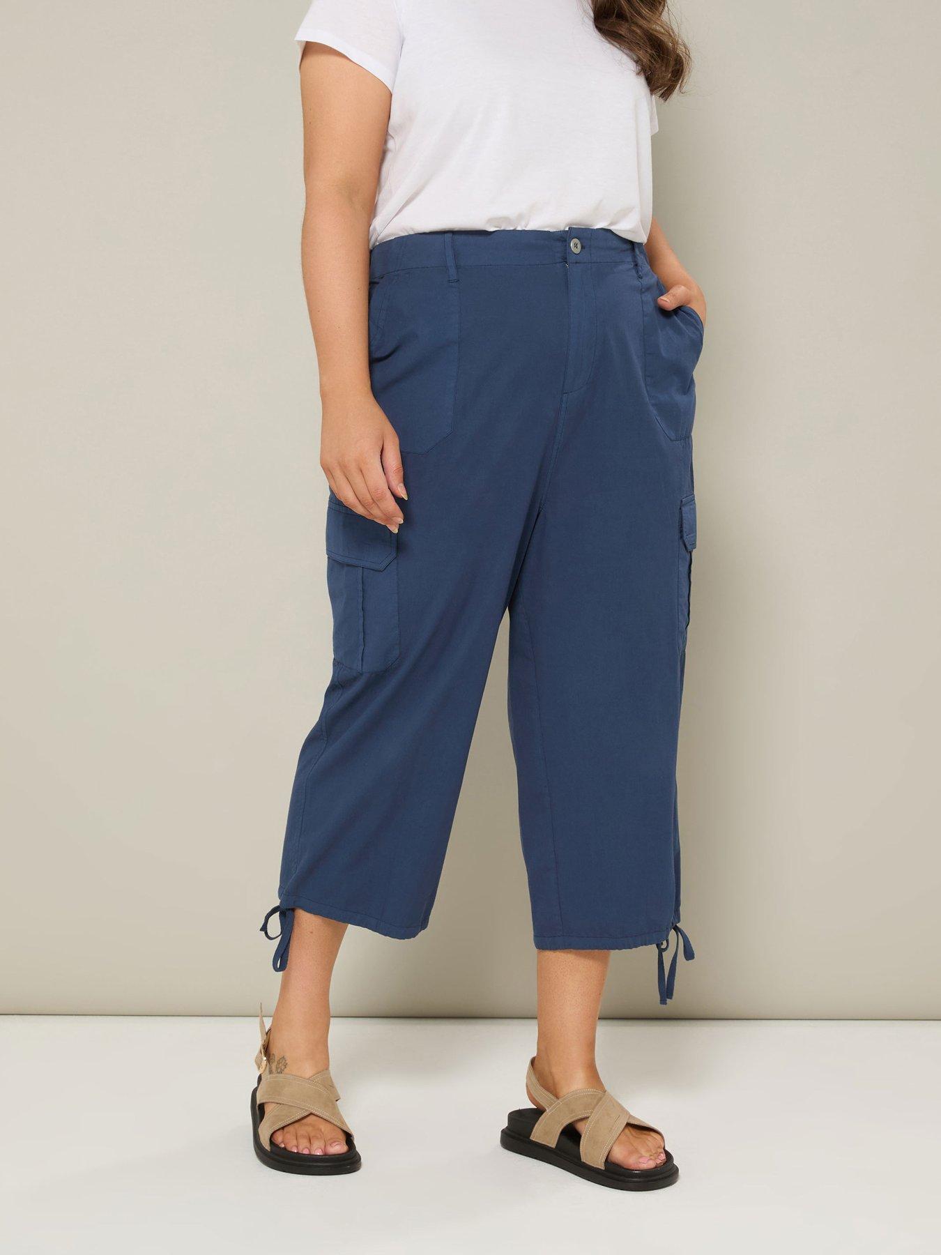Image of Yours Curve Woven Cargo Crop Trouser - Blue