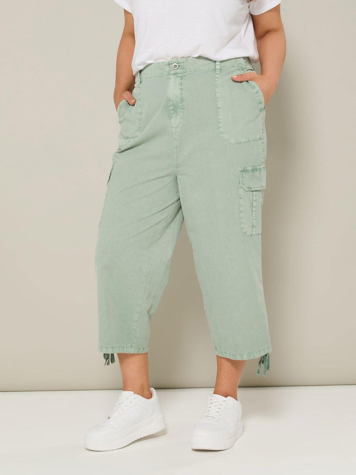Image of Yours Curve Woven Cargo Crop Trouser - Green