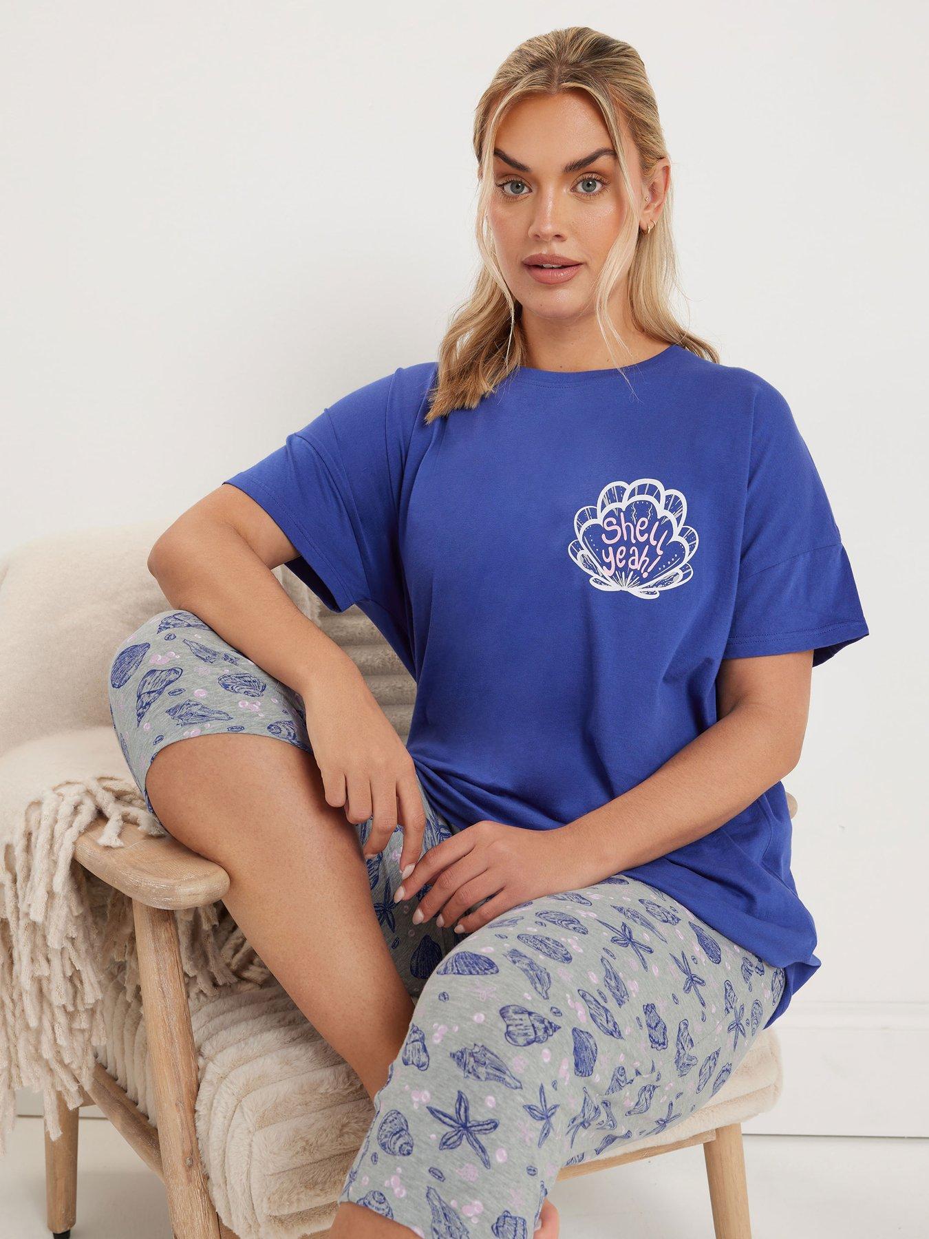 Image of Yours Curve Shell Yeah Sleeptee Crop Pyjama Set - Blue