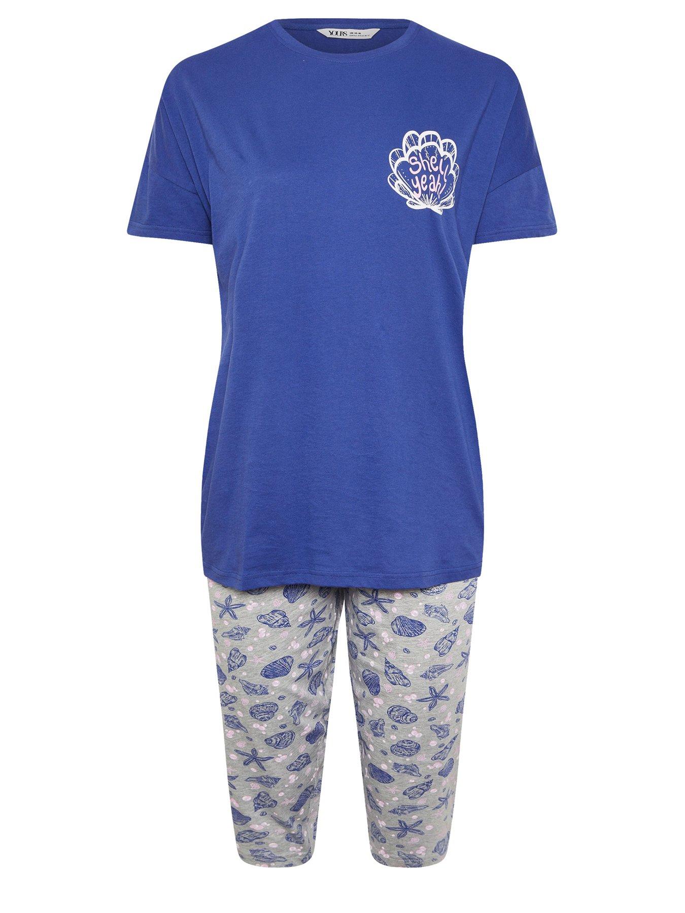 Image 5 of 5 of Yours Curve Shell Yeah Sleeptee Crop Pyjama Set - Blue