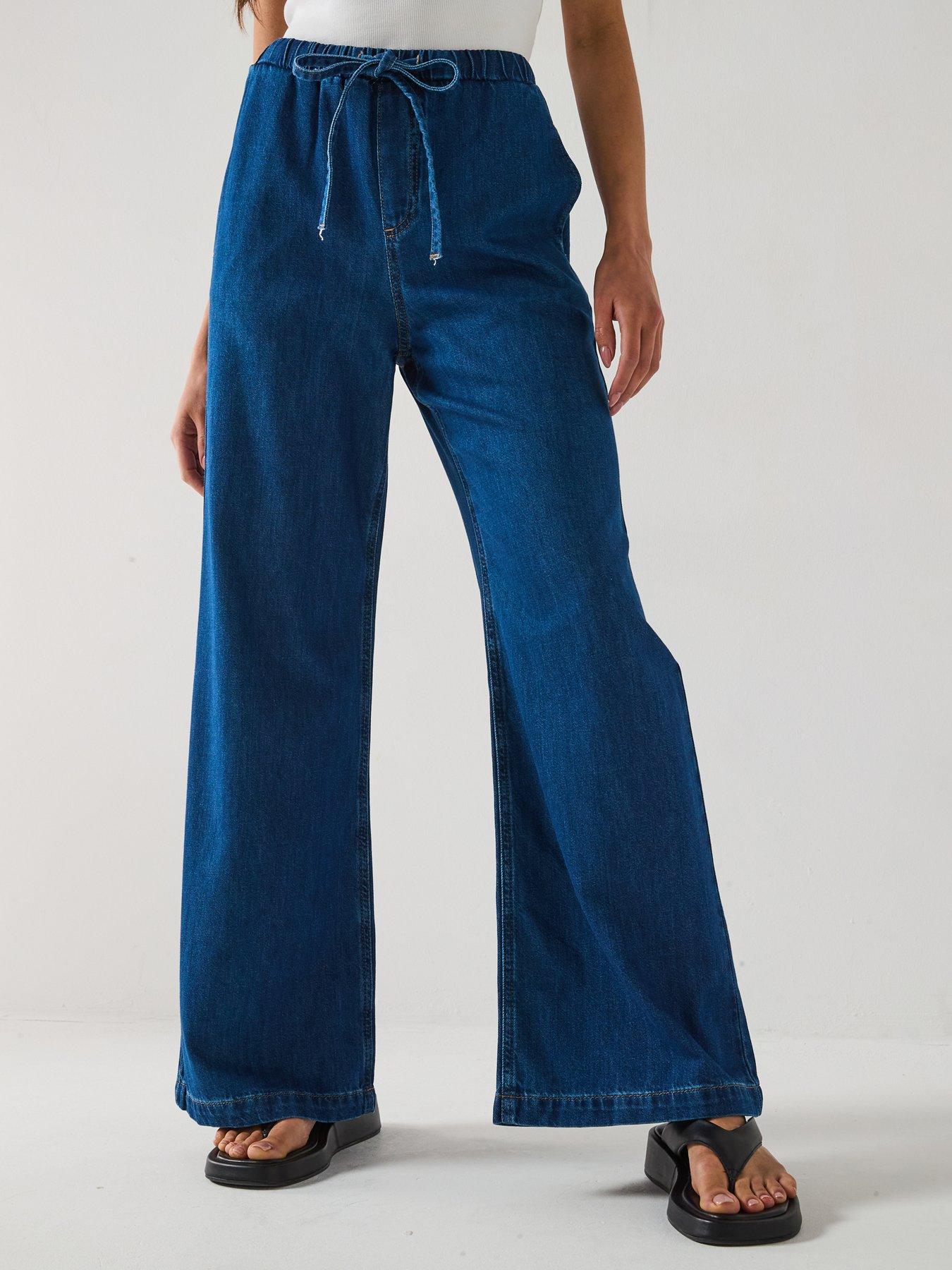 Image of V by Very Wide Leg Drawcord Co-Ord Jeans - Dark Wash