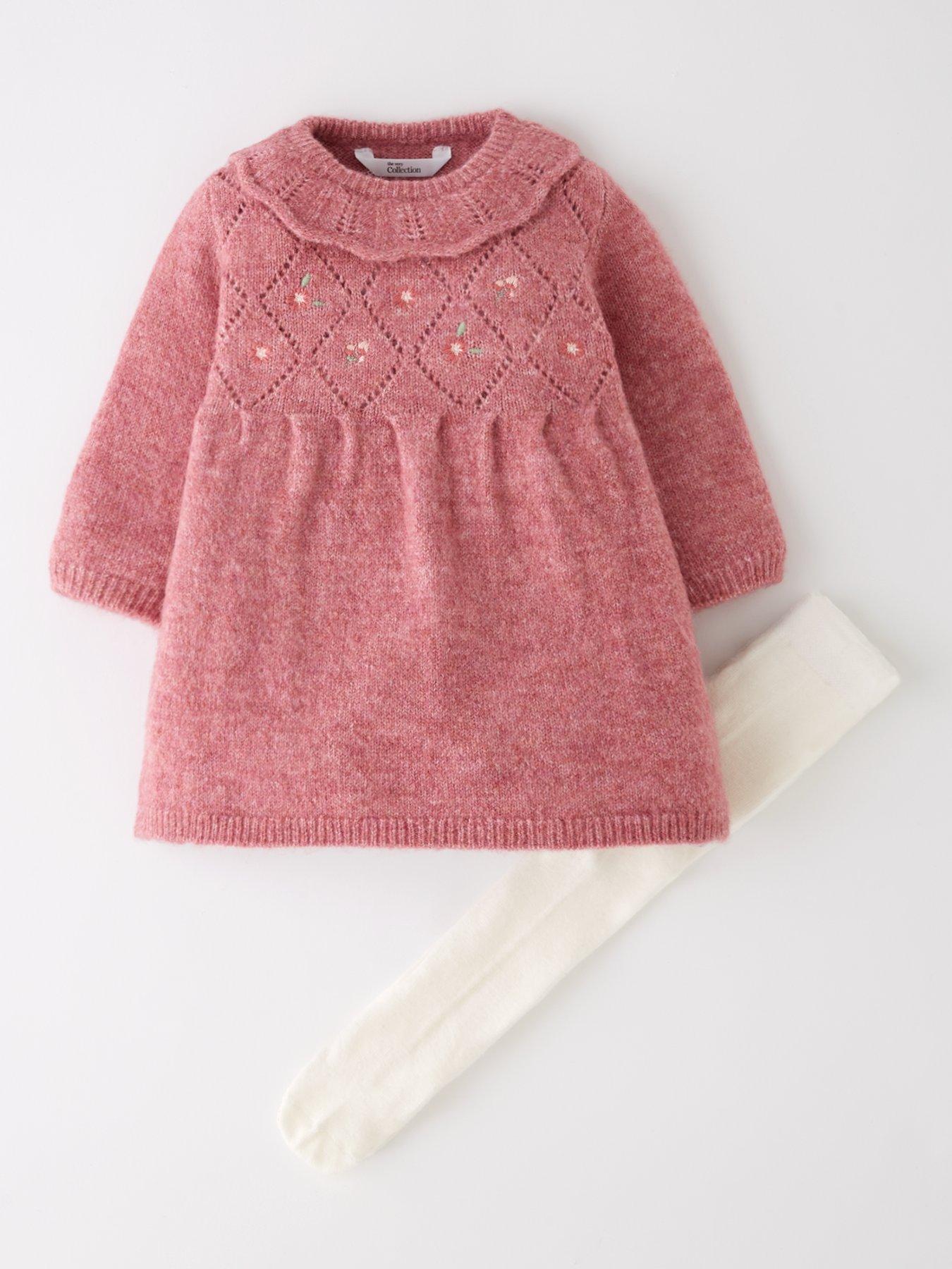 The Very Collection Baby Girl Knit Dress And Tights - Peach Pink