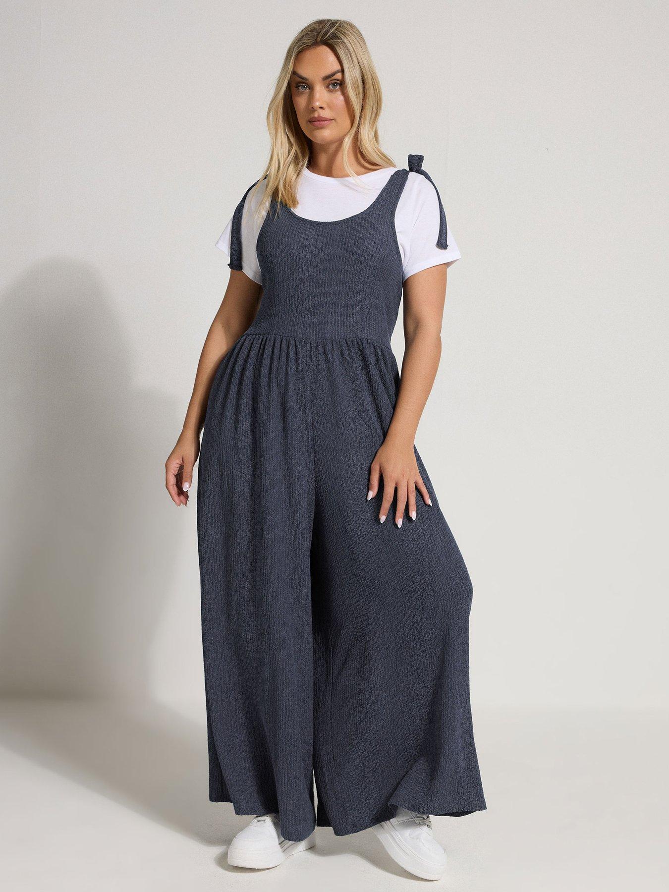 Image 1 of 4 of Yours Curve Worn Texture Jumpsuit - Blue