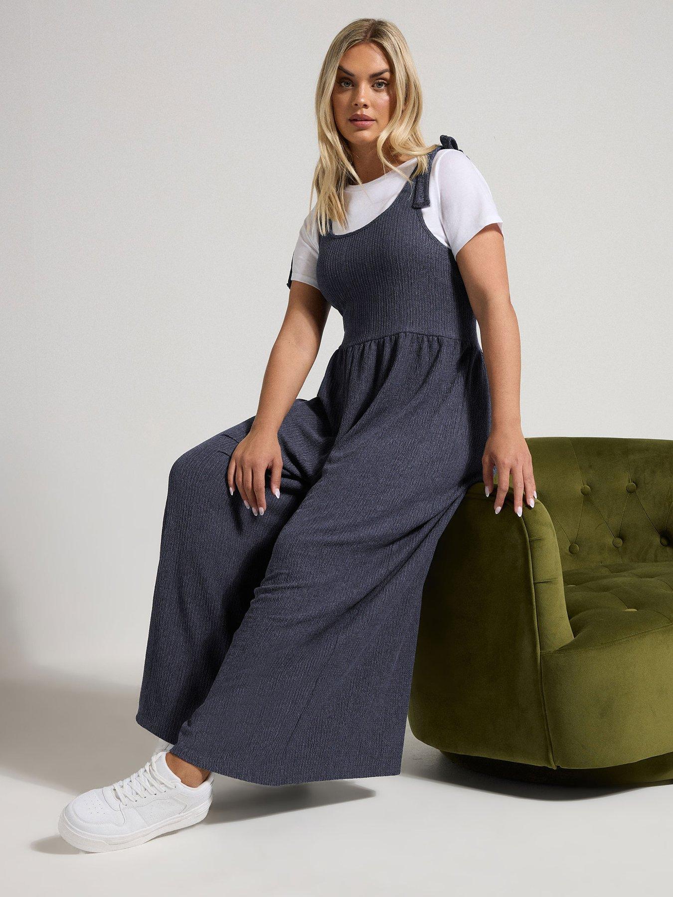 Image 3 of 4 of Yours Curve Worn Texture Jumpsuit - Blue