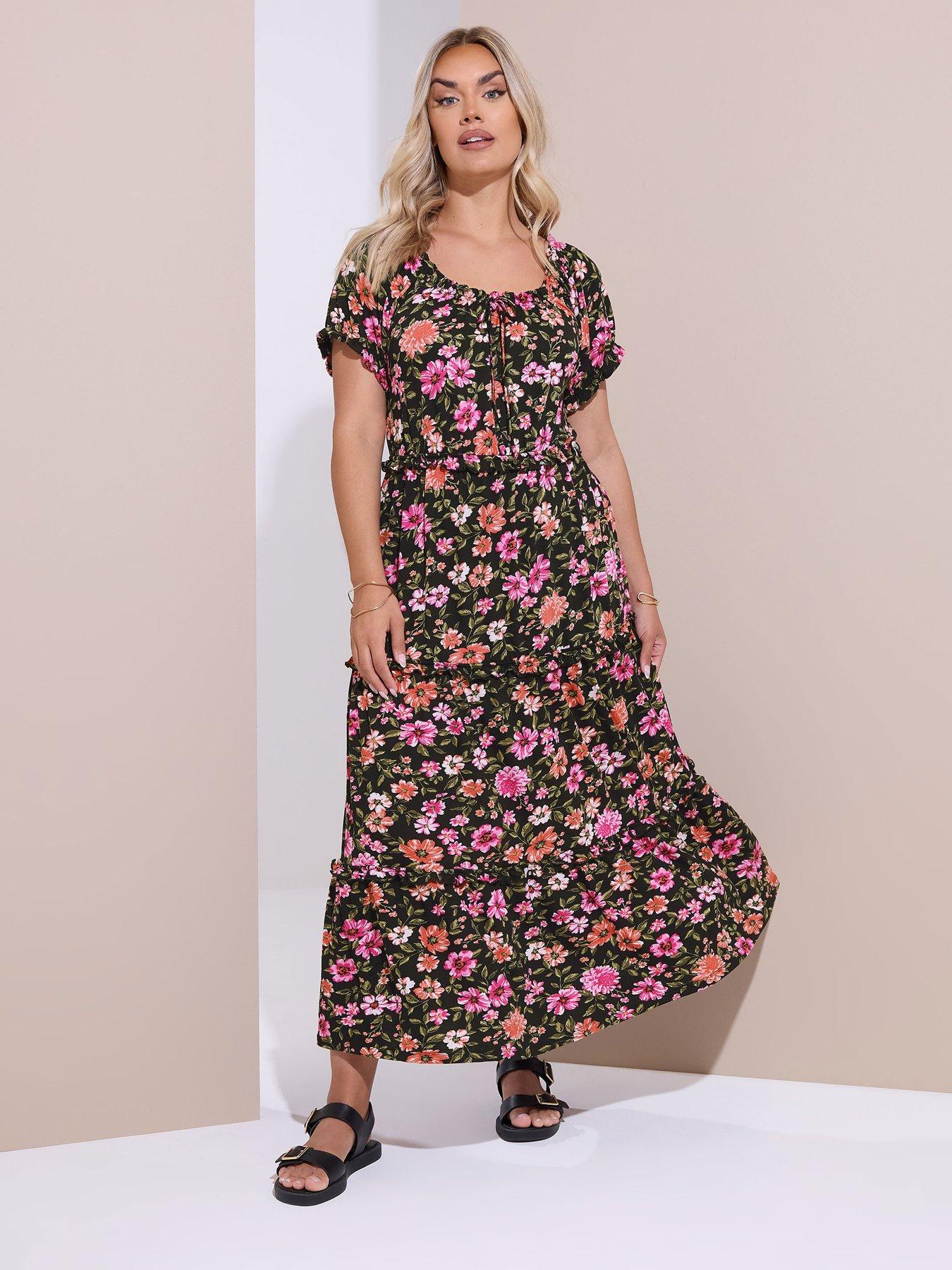 Yours Curve Milkmaid Tiered Maxi Dress - Black