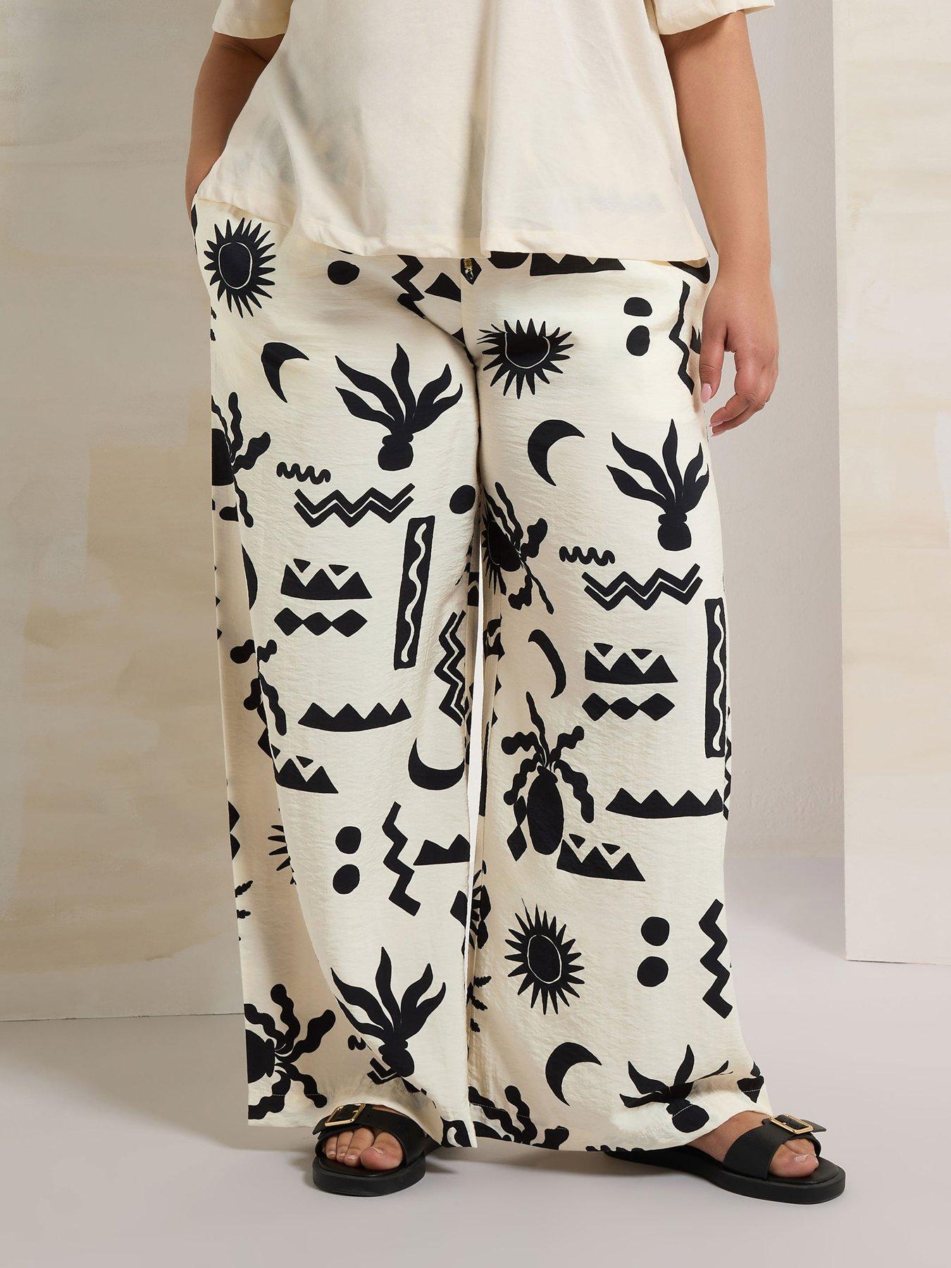 Image of Yours Curve Printed Washed Twill Trouser - Ivory