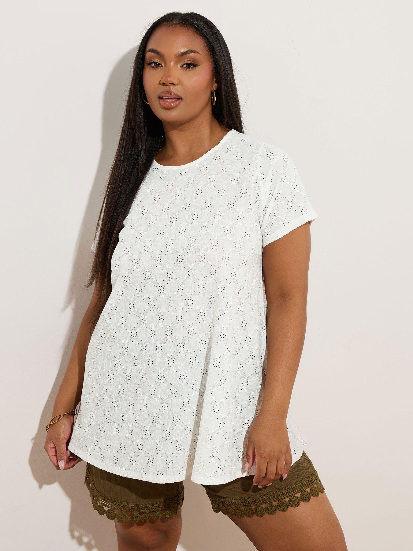 Image of Yours Curve Broderie Anglaise Swing Top - White