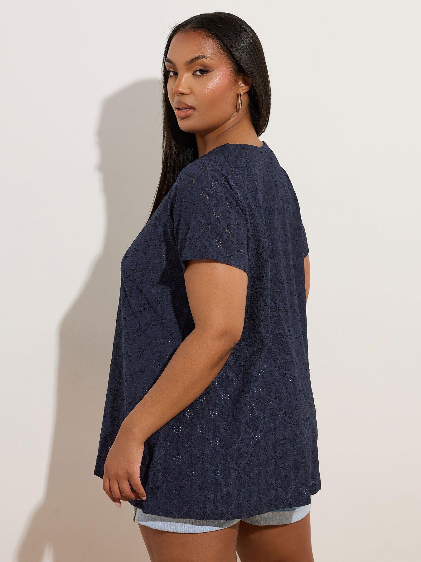 Image 2 of 5 of Yours Curve Broderie Anglaise Swing Top - Blue