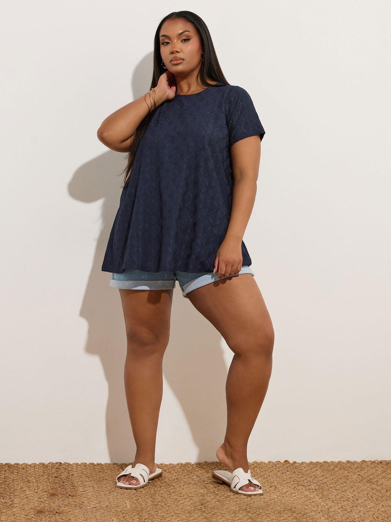 Image 3 of 5 of Yours Curve Broderie Anglaise Swing Top - Blue