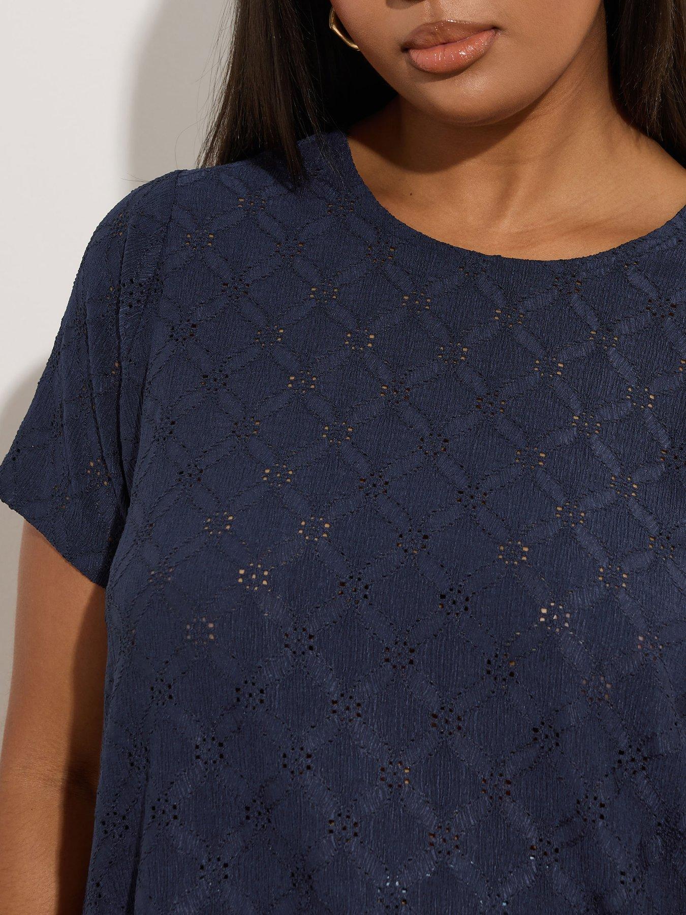 Image 4 of 5 of Yours Curve Broderie Anglaise Swing Top - Blue