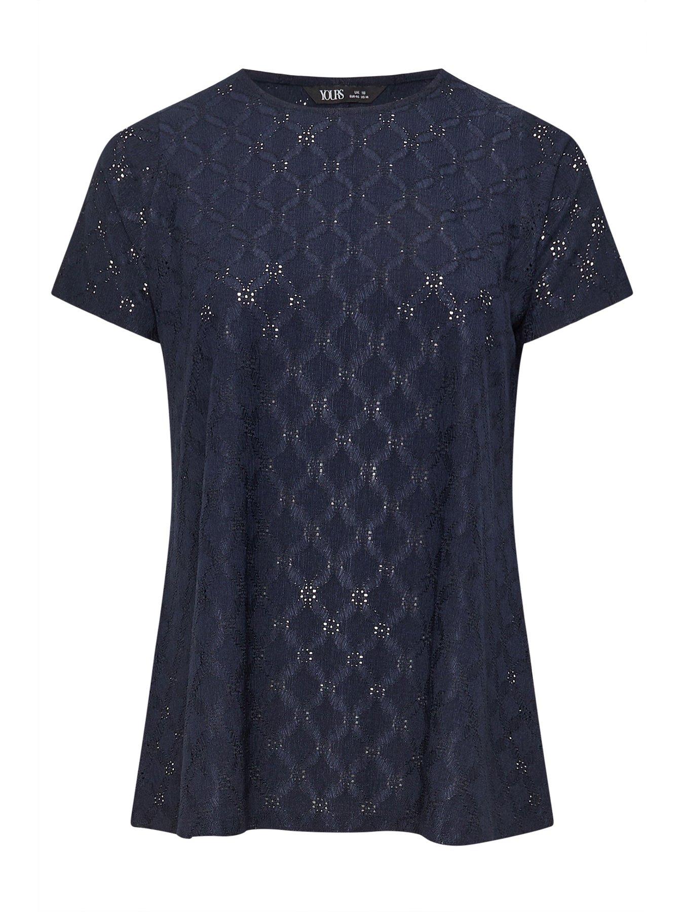 Image 5 of 5 of Yours Curve Broderie Anglaise Swing Top - Blue