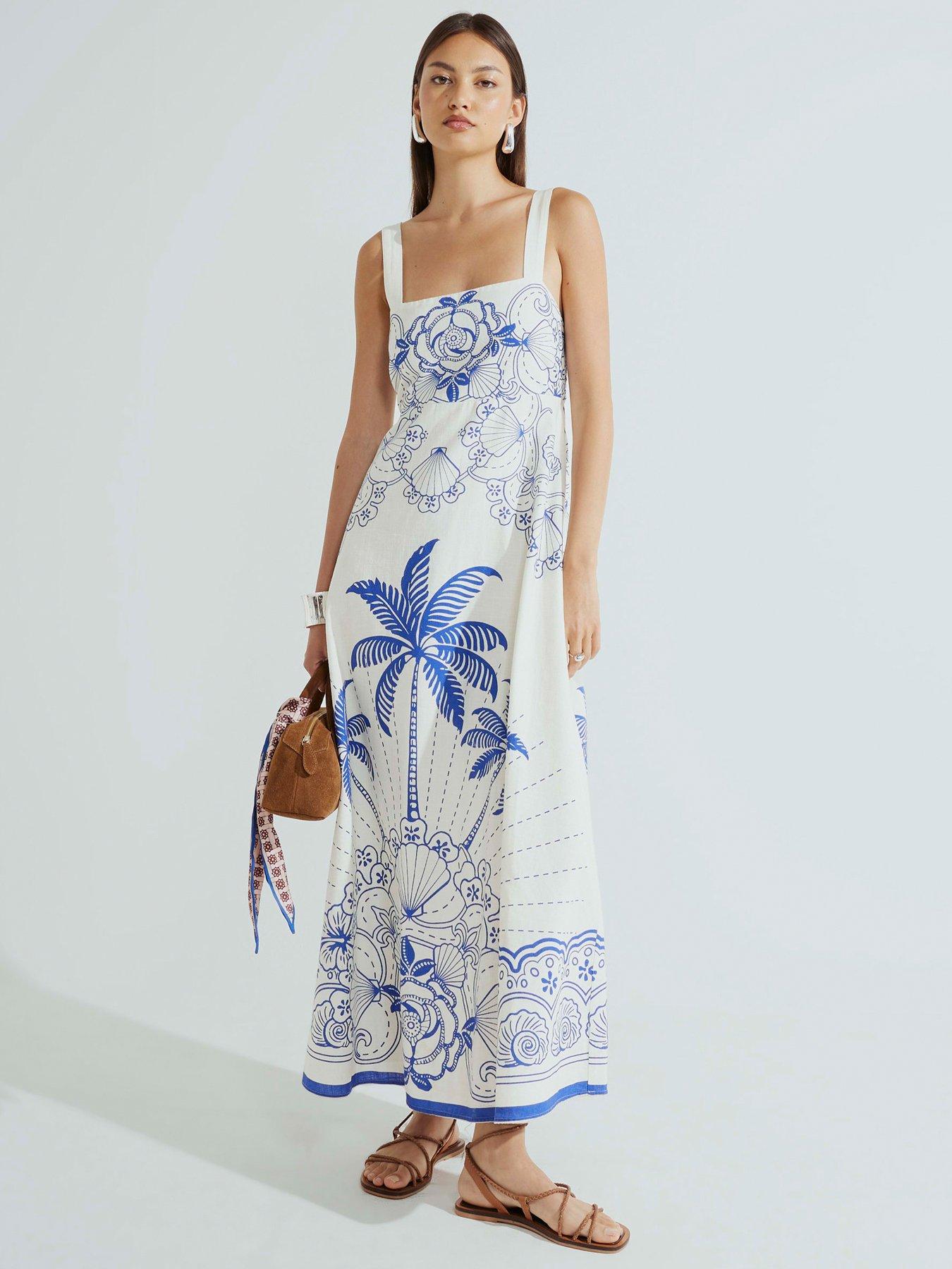 River Island Palm Print Maxi Dress - Blue