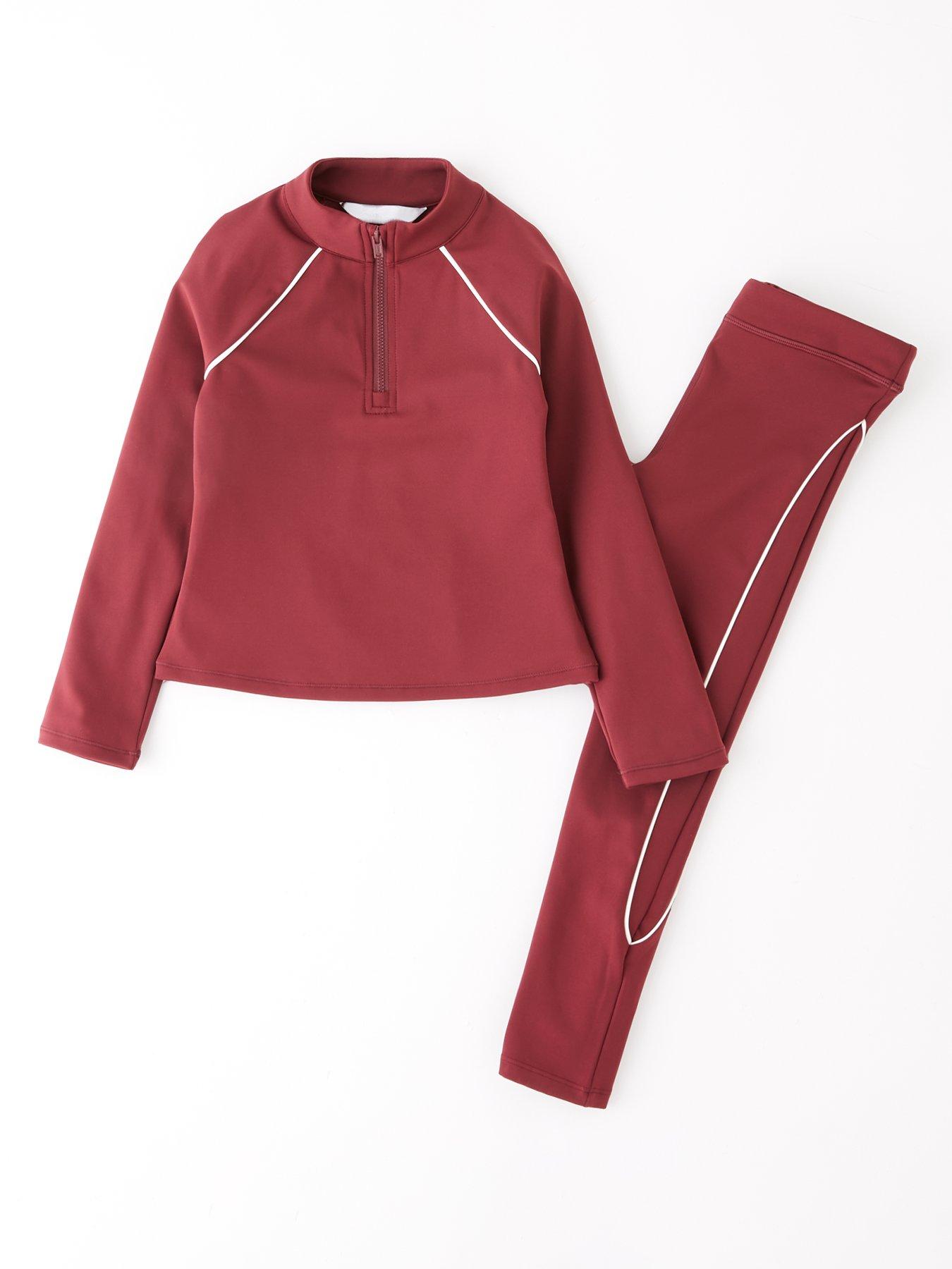 the-very-collection-girls-sportswear-half-zip-up-long-sleeve-top-and-legging-set-burgundyred