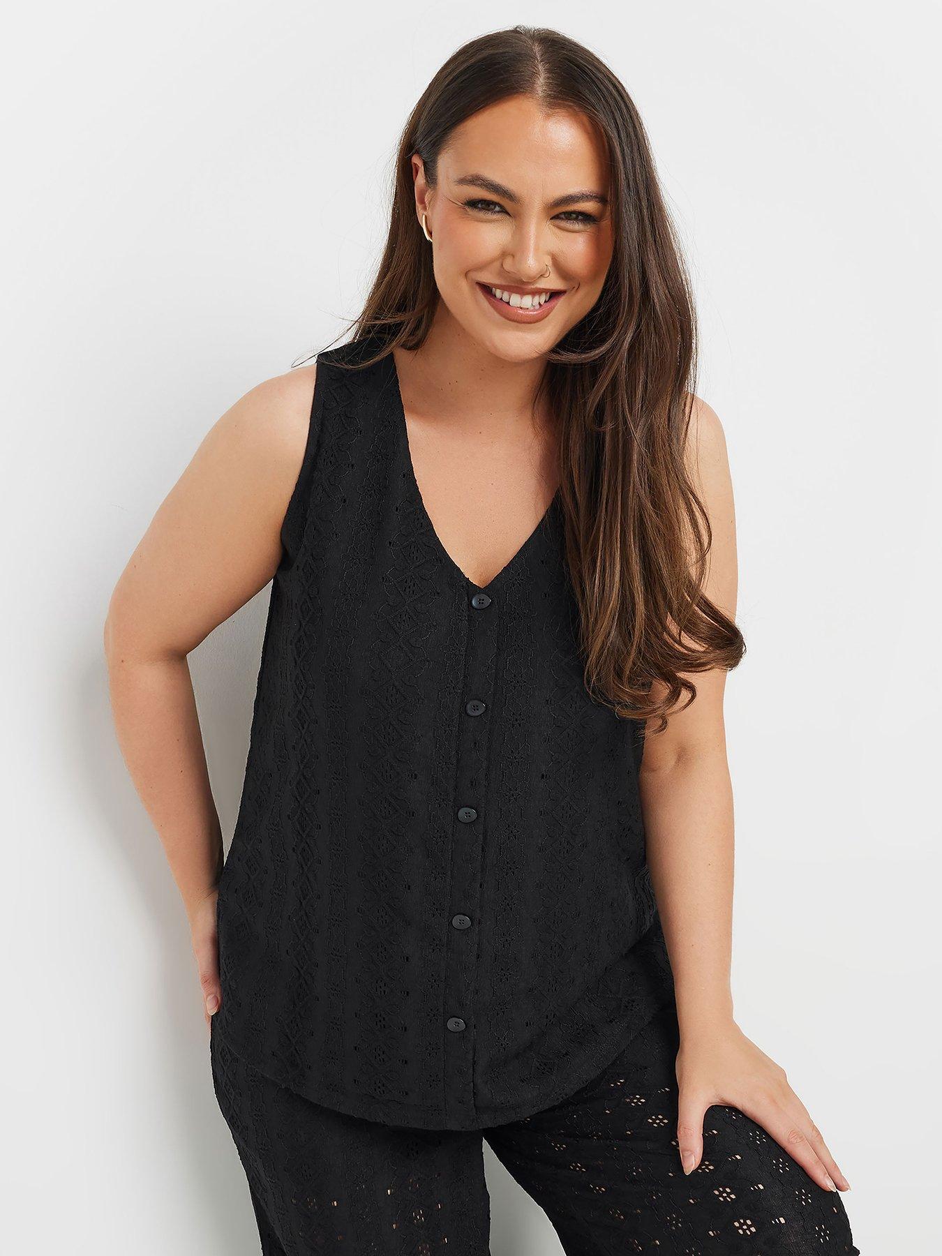 Image 1 of 4 of Yours Curve Broderie Anglaise Waistcoat - Black