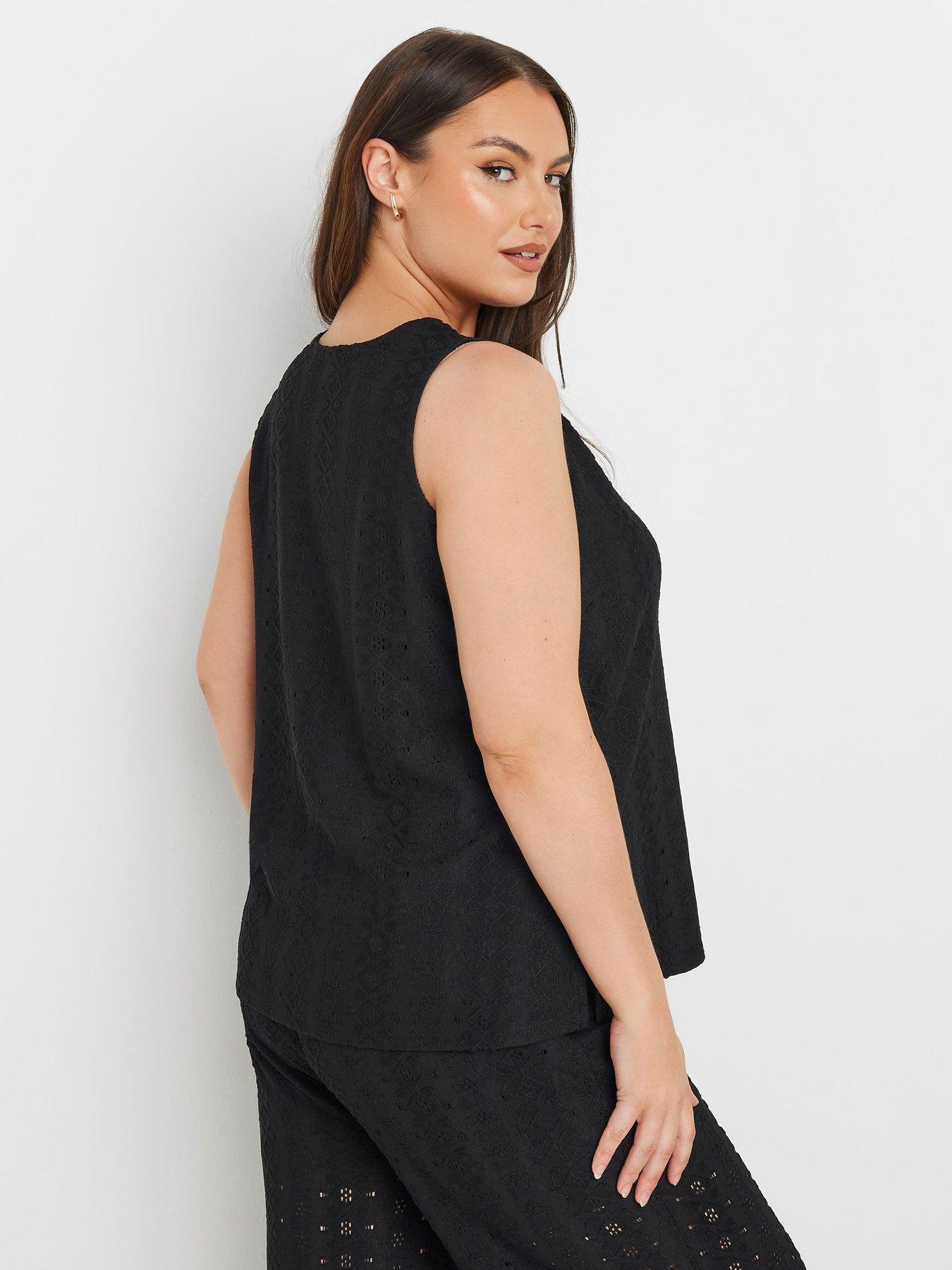 yours-curve-broderie-anglaise-waistcoat-blackstillFront