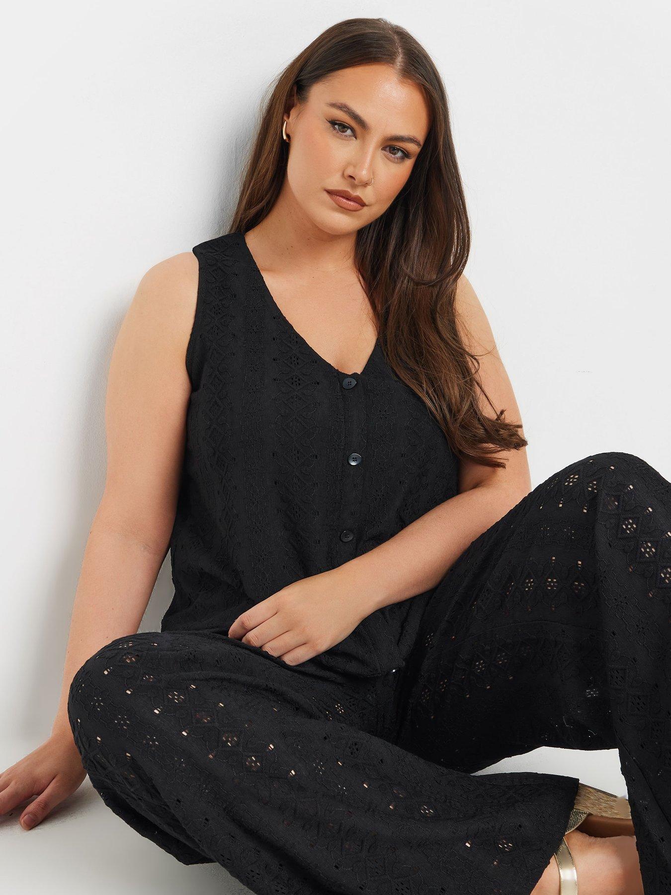 Image 4 of 4 of Yours Curve Broderie Anglaise Waistcoat - Black