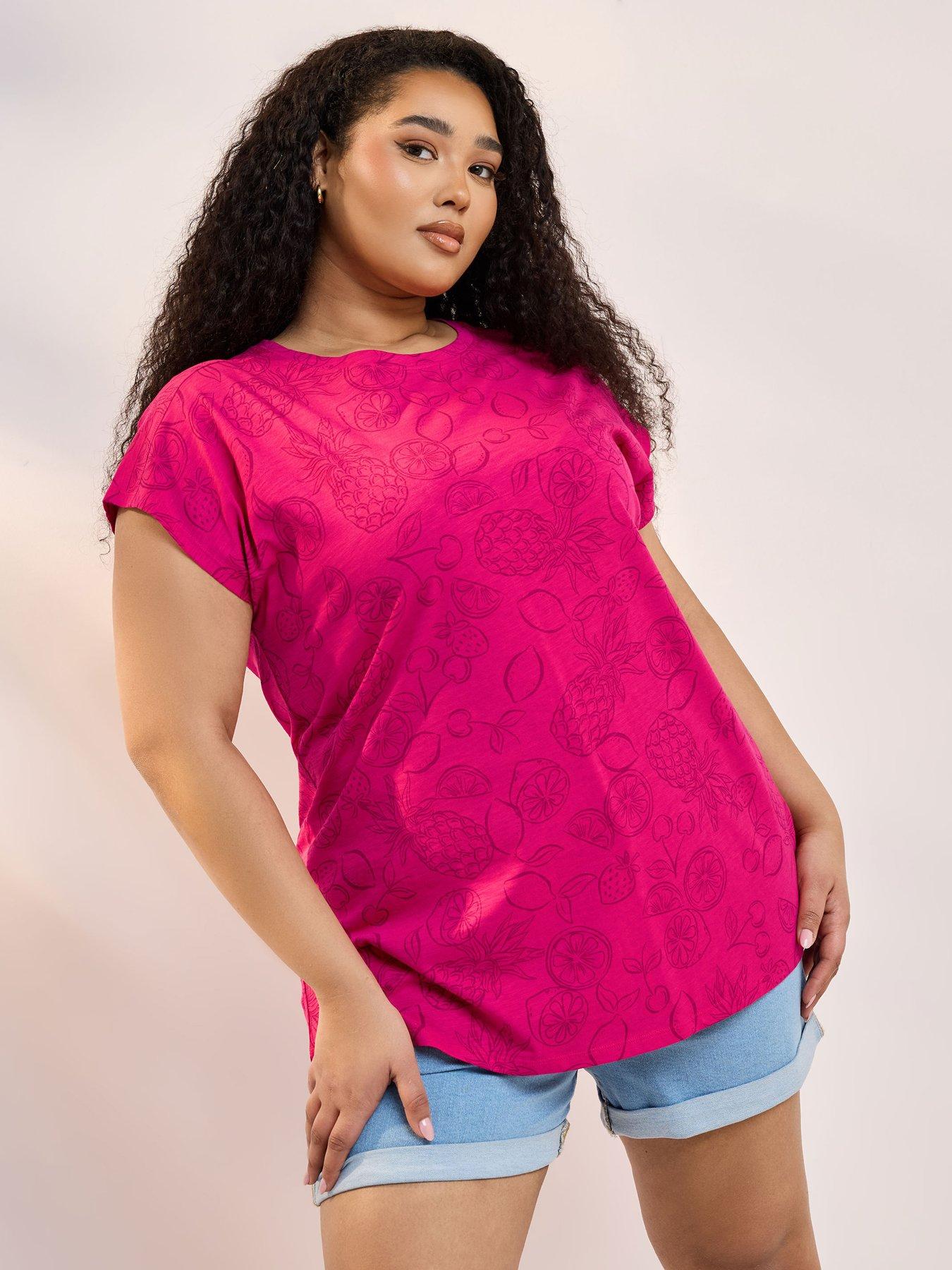 Image of Yours Curve Grown On Sleeve Top - Pink