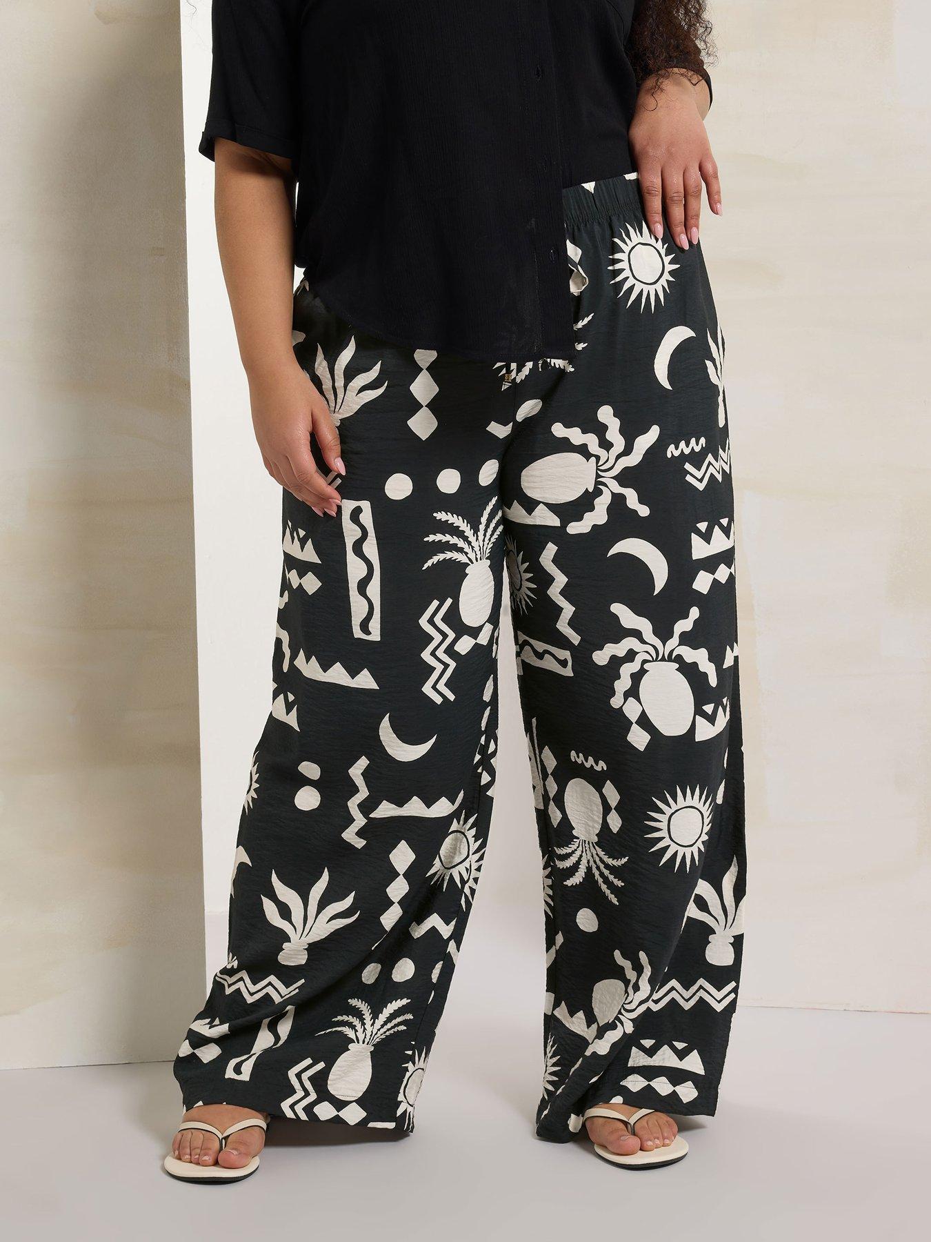Image of Yours Curve Printed Washed Twill Trouser - Black