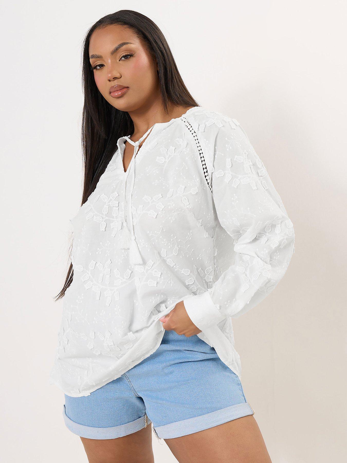 yours-curve-3d-floral-tie-blouse-whitefront