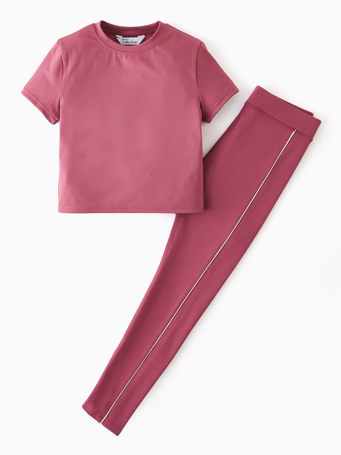 V by Very Girls Sportswear Piping Detail Short Sleeve Top And Legging Set - Pink