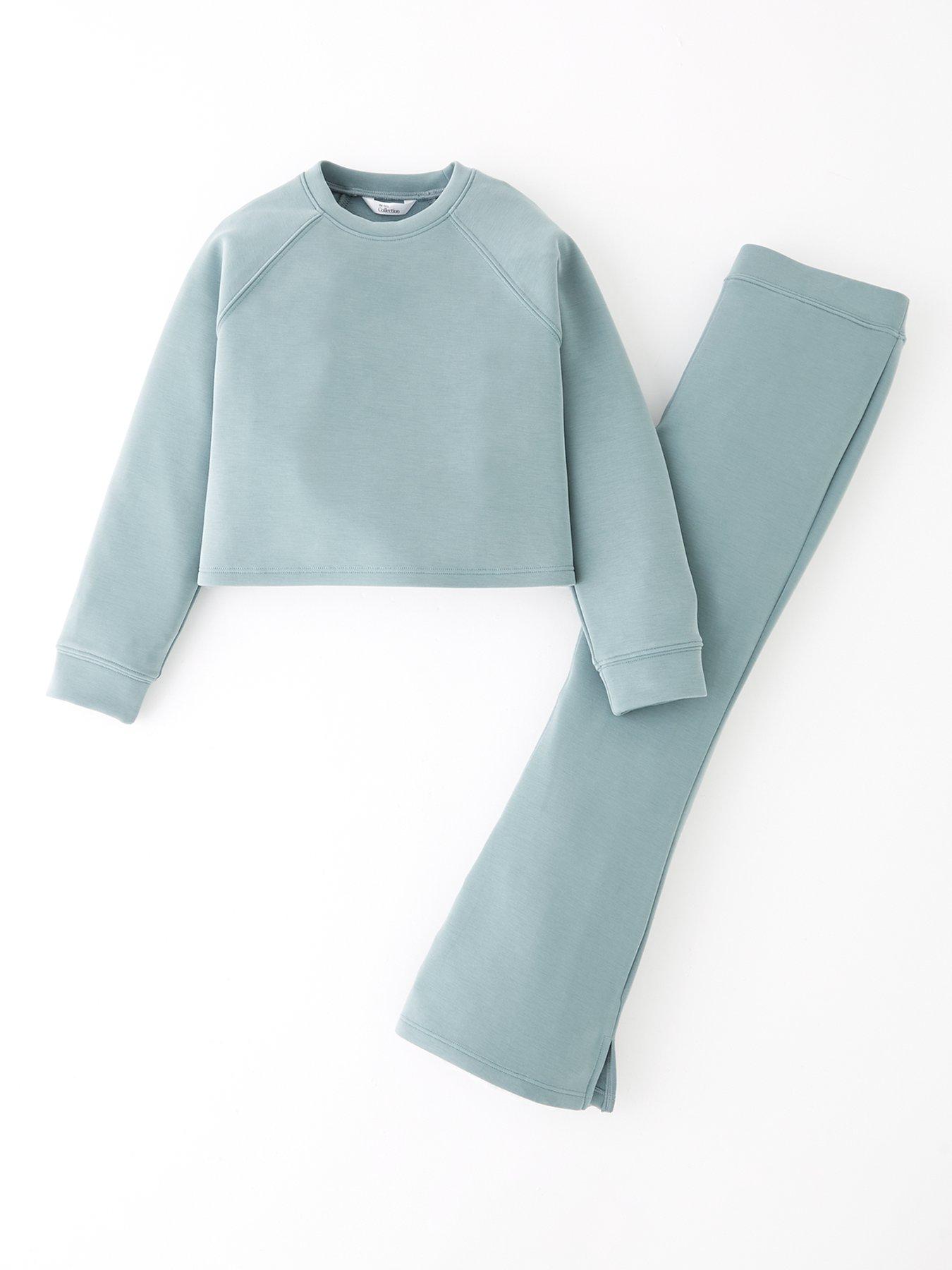 the-very-collection-girls-soft-touch-sweater-and-flare-trouser-set-greenfront