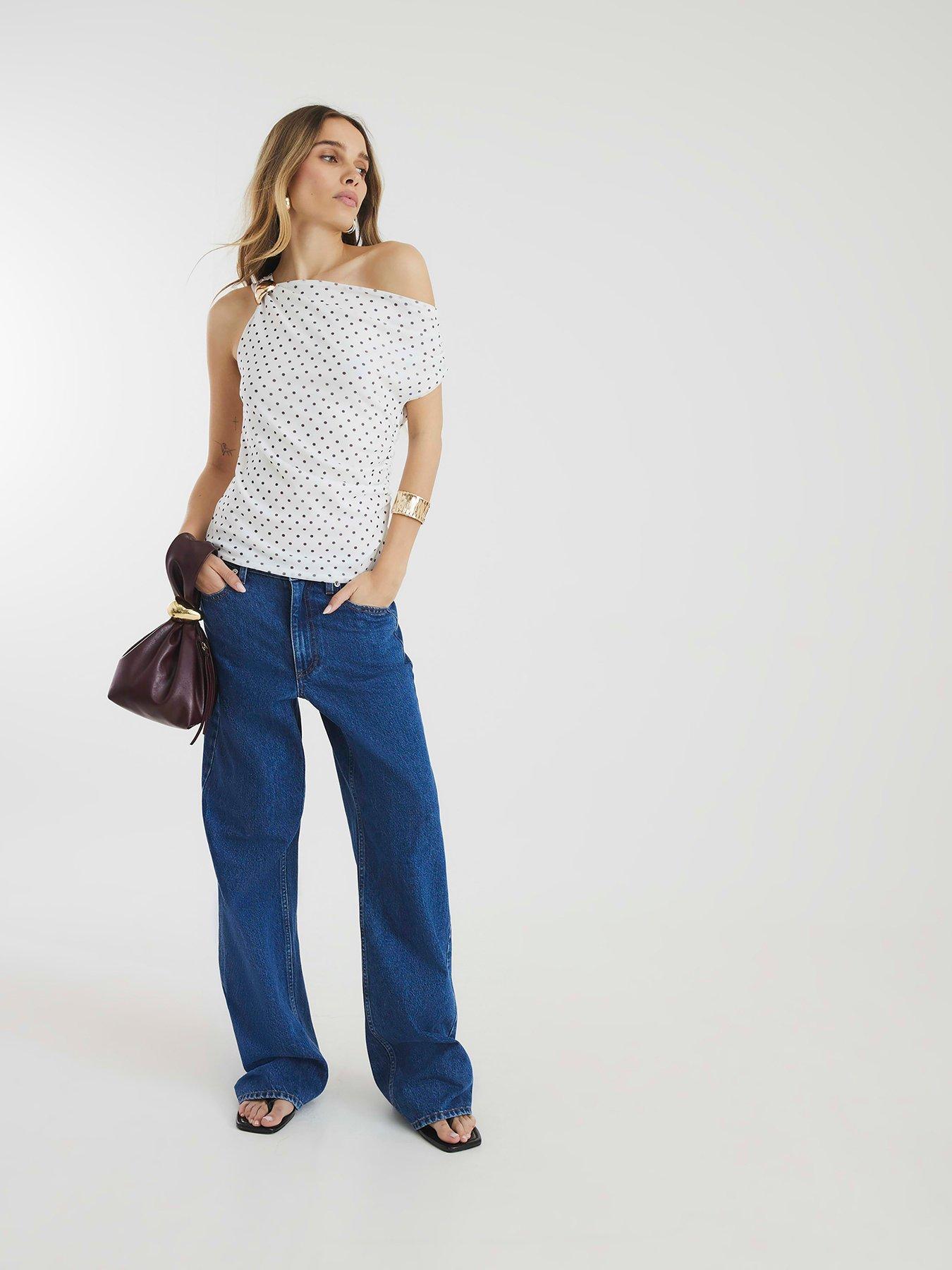 Image 3 of 4 of River Island Mesh Sleeveless Polka Dot Mesh Top - White